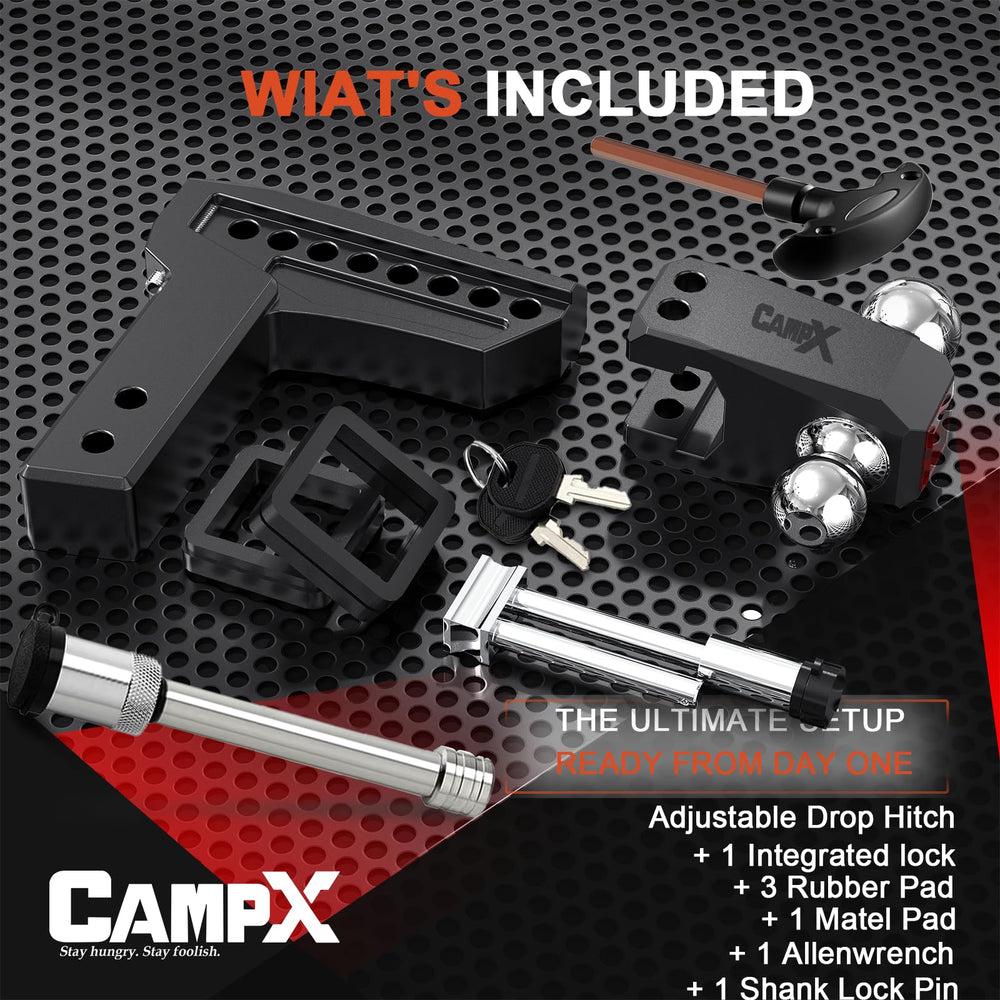CAMPX next to 2-inch receiver for scale showing correct fit and easy installation