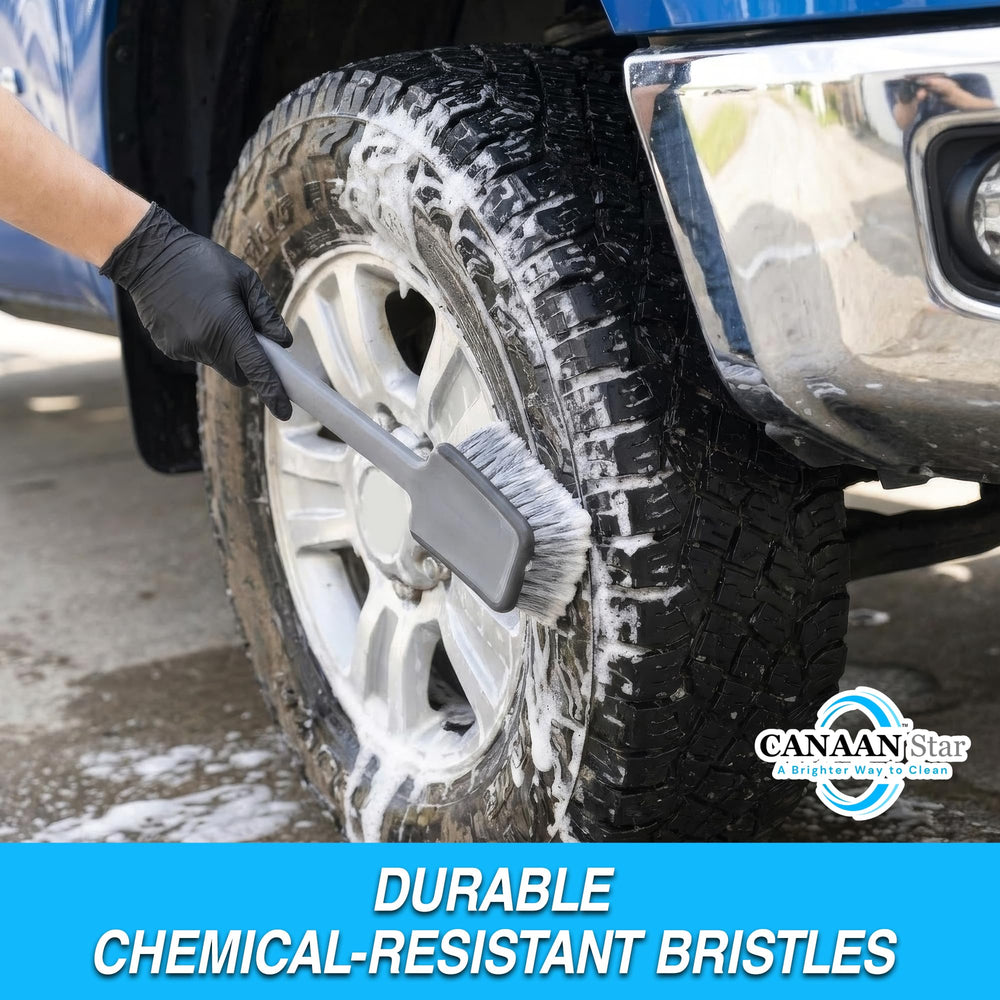 CANAAN STAR brush in use cleaning a wheel well to remove brake dust and grime