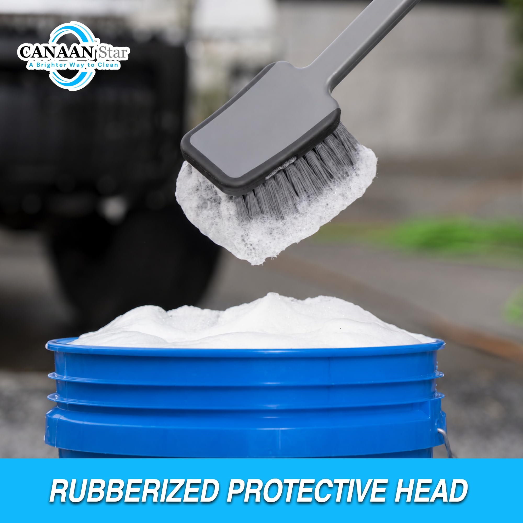 CANAAN STAR brush beside a tire to show 17-inch size for deep access