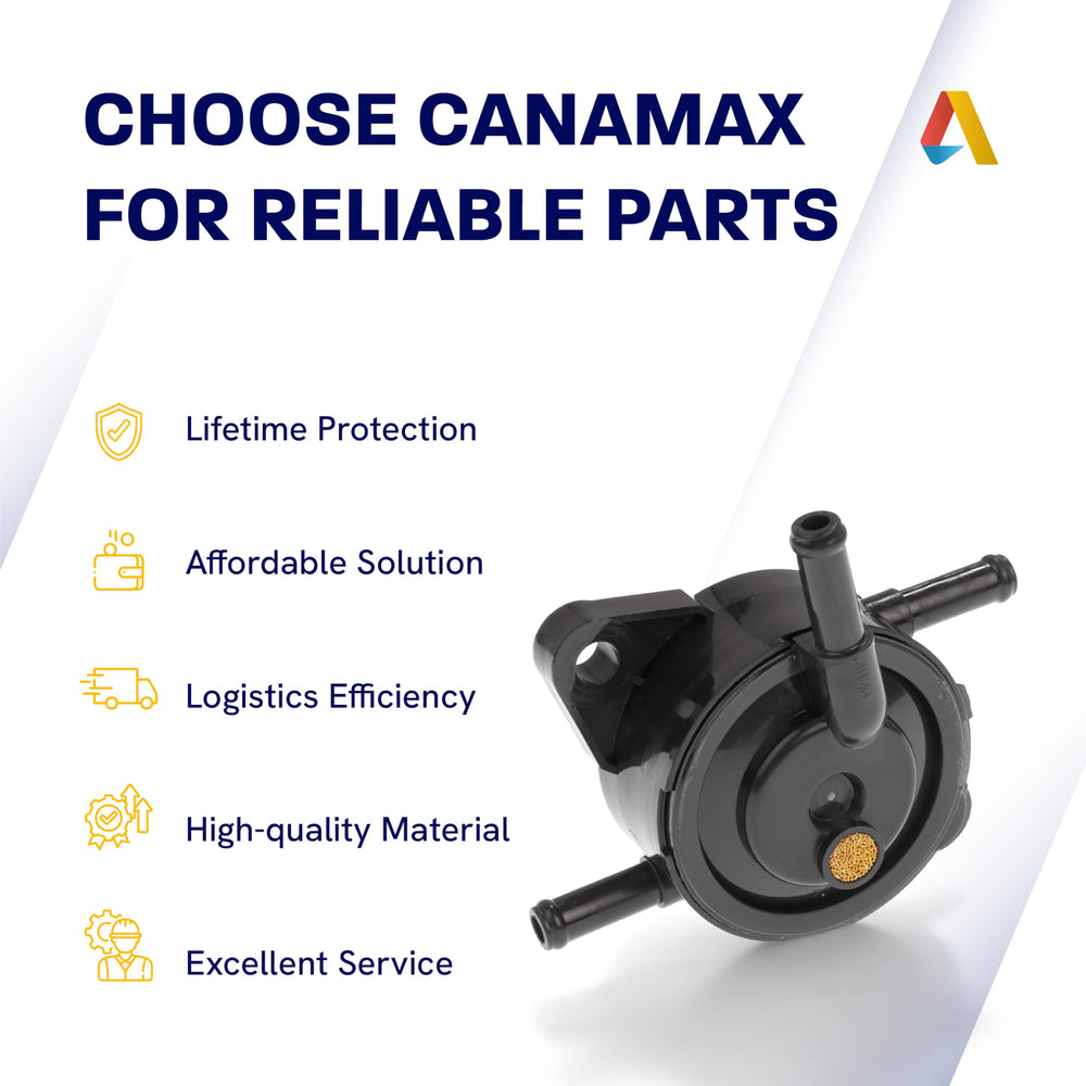 Canamax fuel pump on riding mower in yard improving mowing reliability