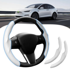 Canvcle front view of white steering wheel cover showing sleek styling and protection