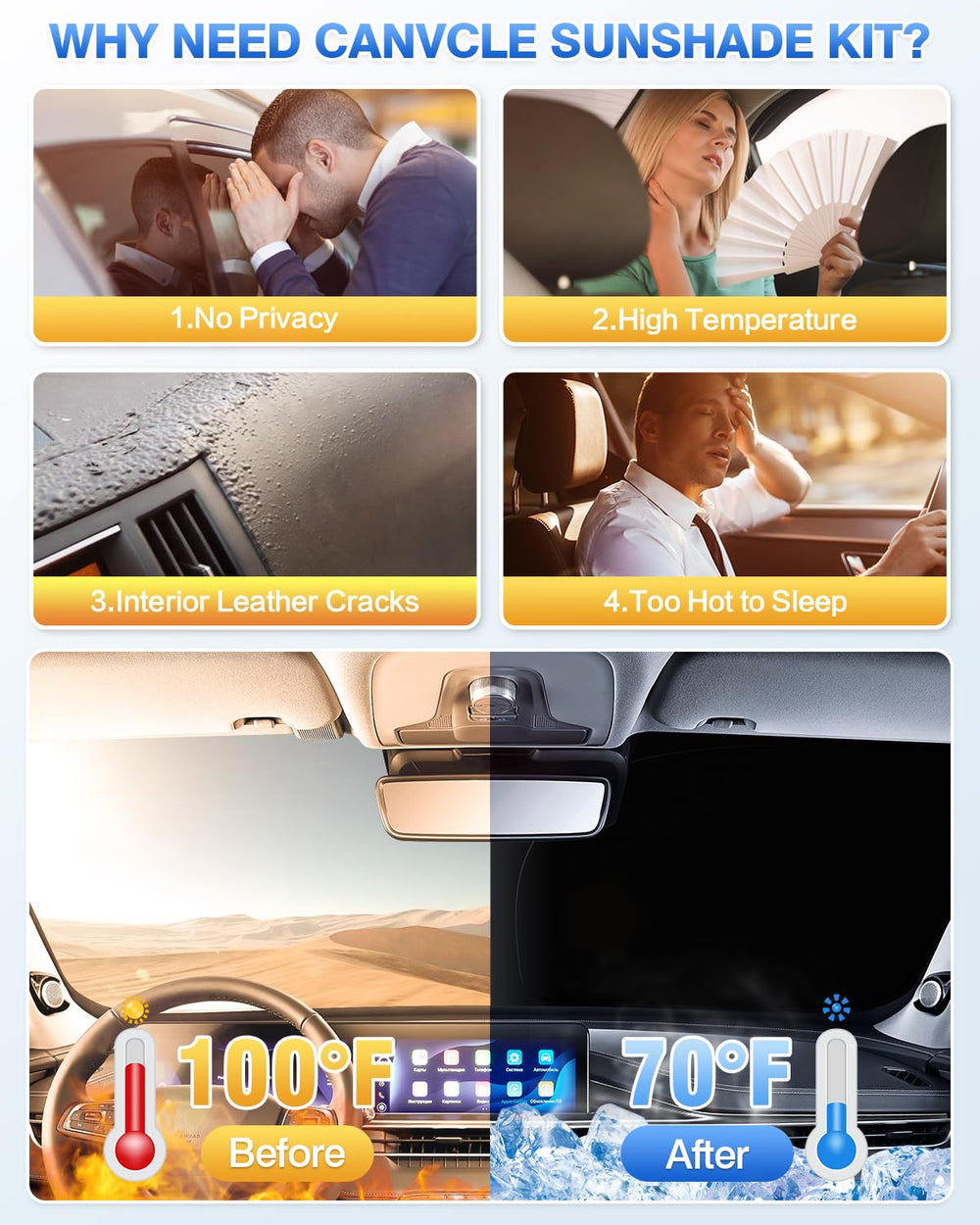 Canvcle passenger side shade in use creating privacy and reduced glare