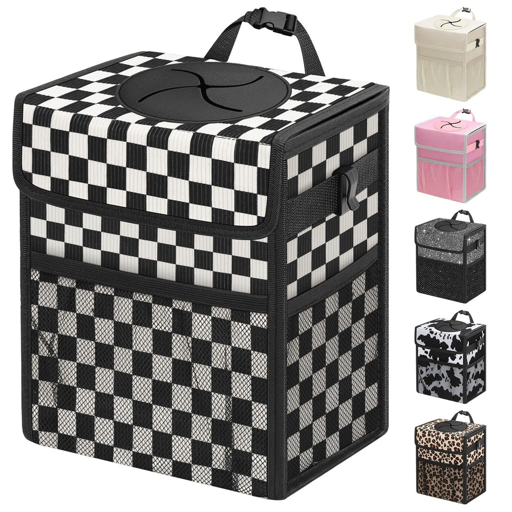Capolo car trash can front view with lid showing tidy appearance and smell control