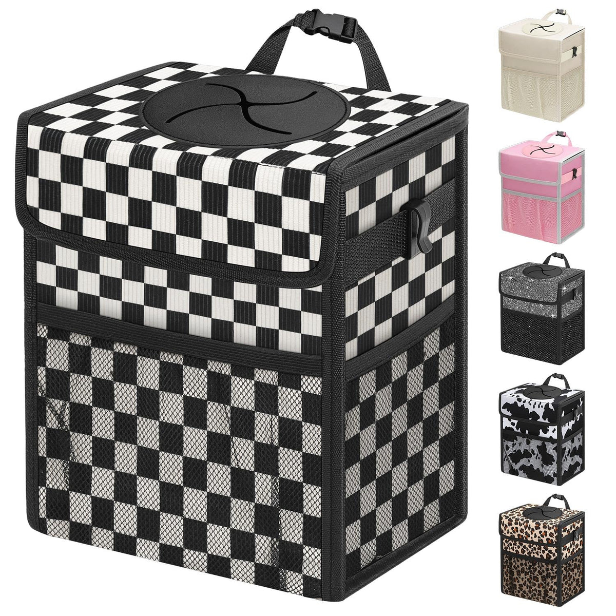 Capolo car trash can front view with lid showing tidy appearance and smell control