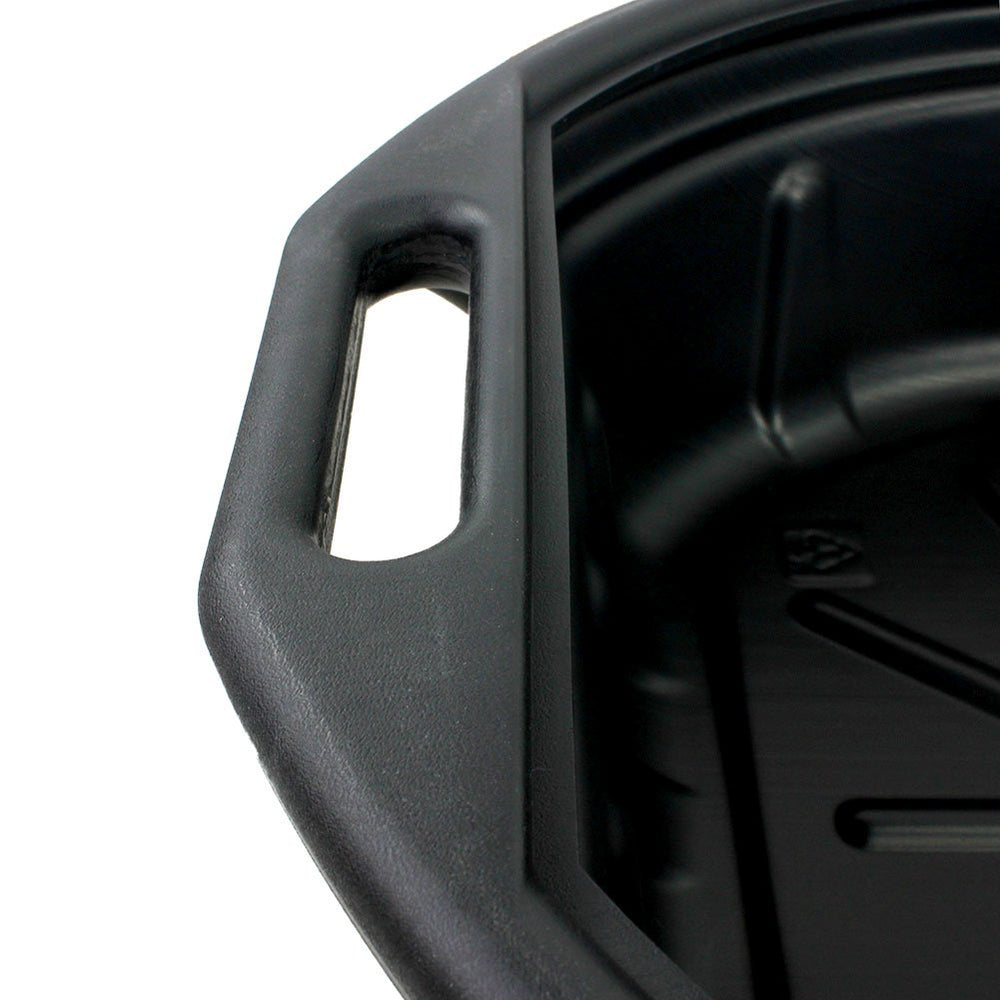 Capri Tools drain pan positioned under vehicle collecting oil for cleaner maintenance
