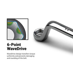 Capri Tools detailed view of 45° and 75° double-offset ends for improved access