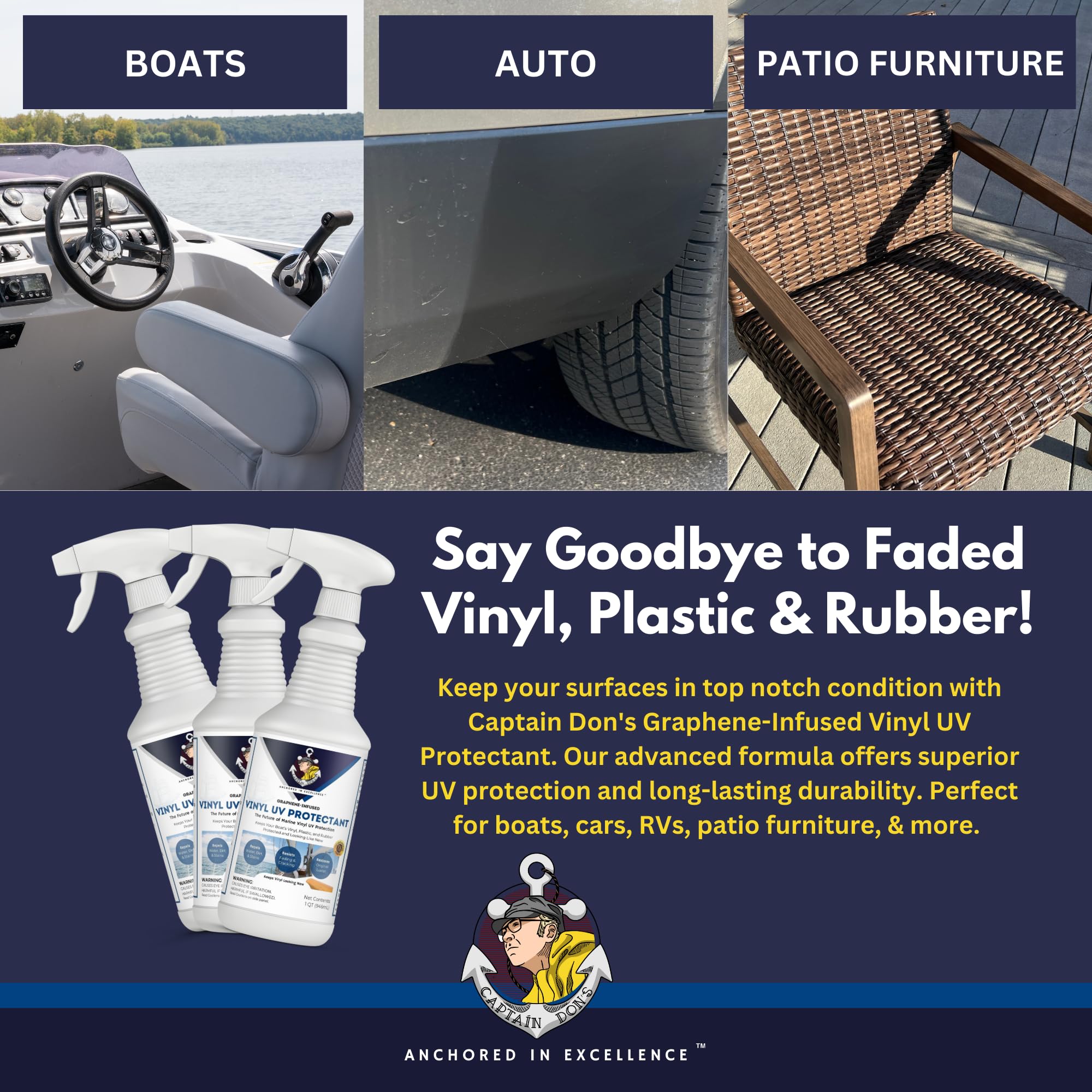 Boat seat before and after treatment with Captain Don's highlighting renewed appearance