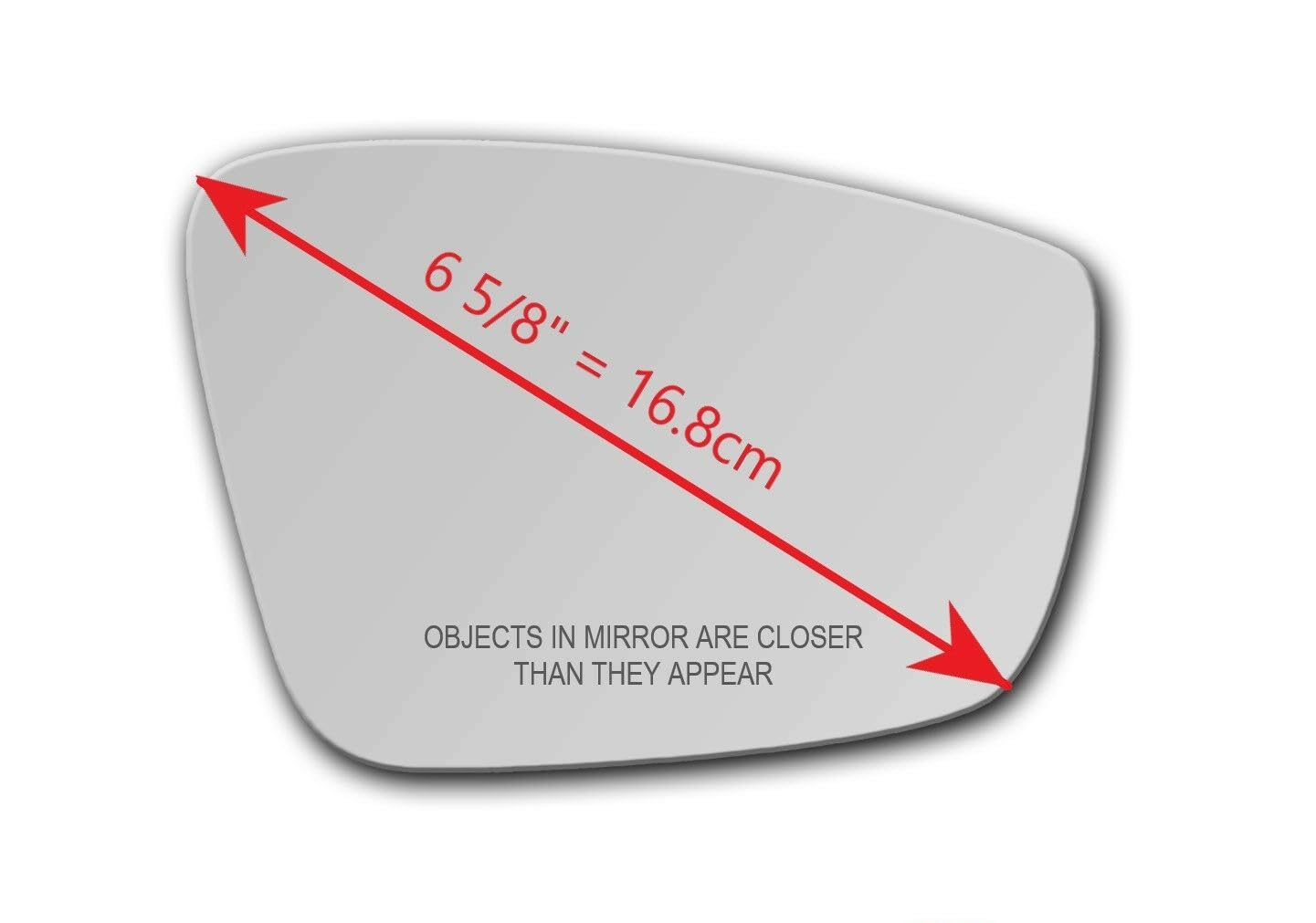 CAR MIRROR BAZAR diagonal measurement overlay illustrating 6.5 inch size for accurate fit check