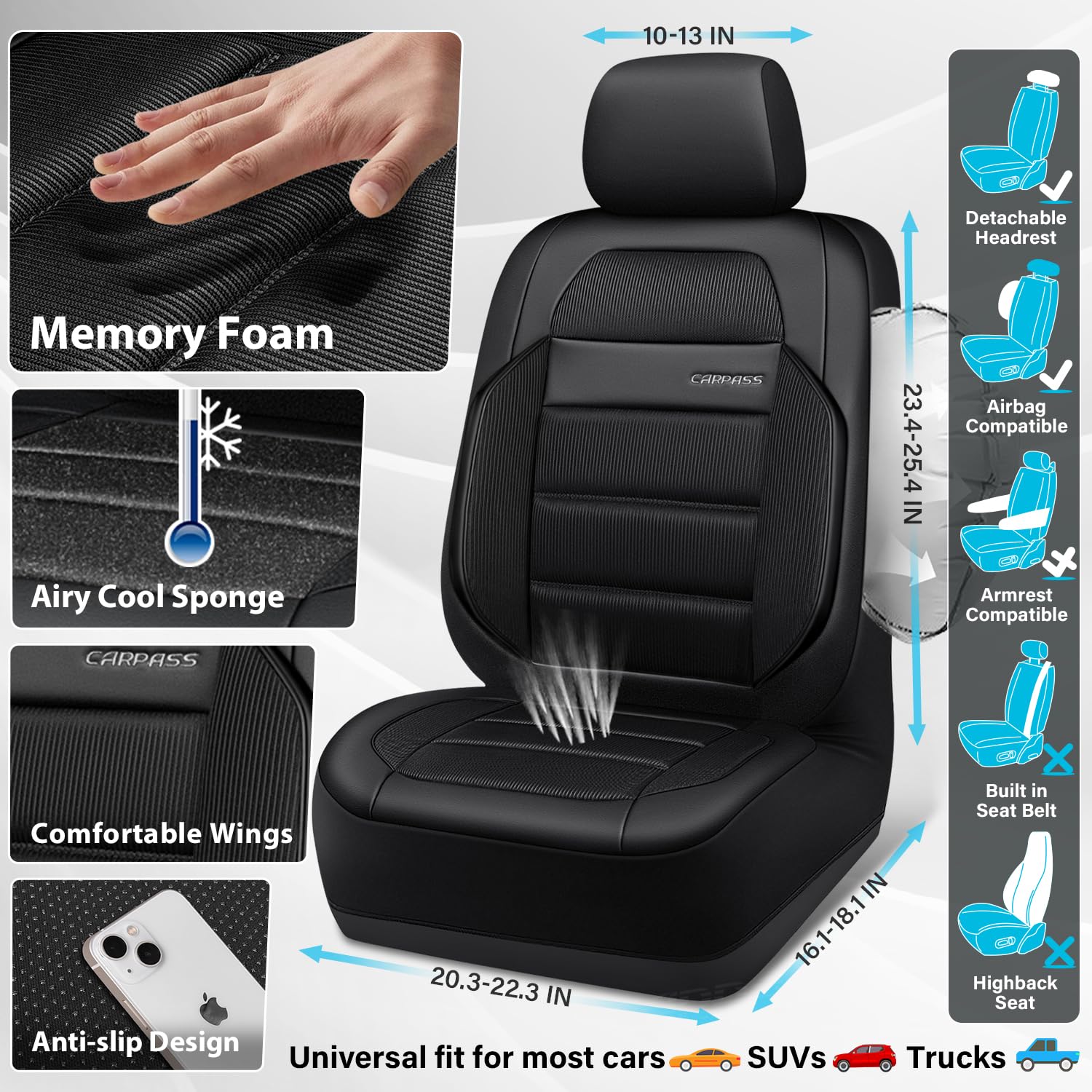 CAR PASS patented airbag stitching detail enabling safe deployment