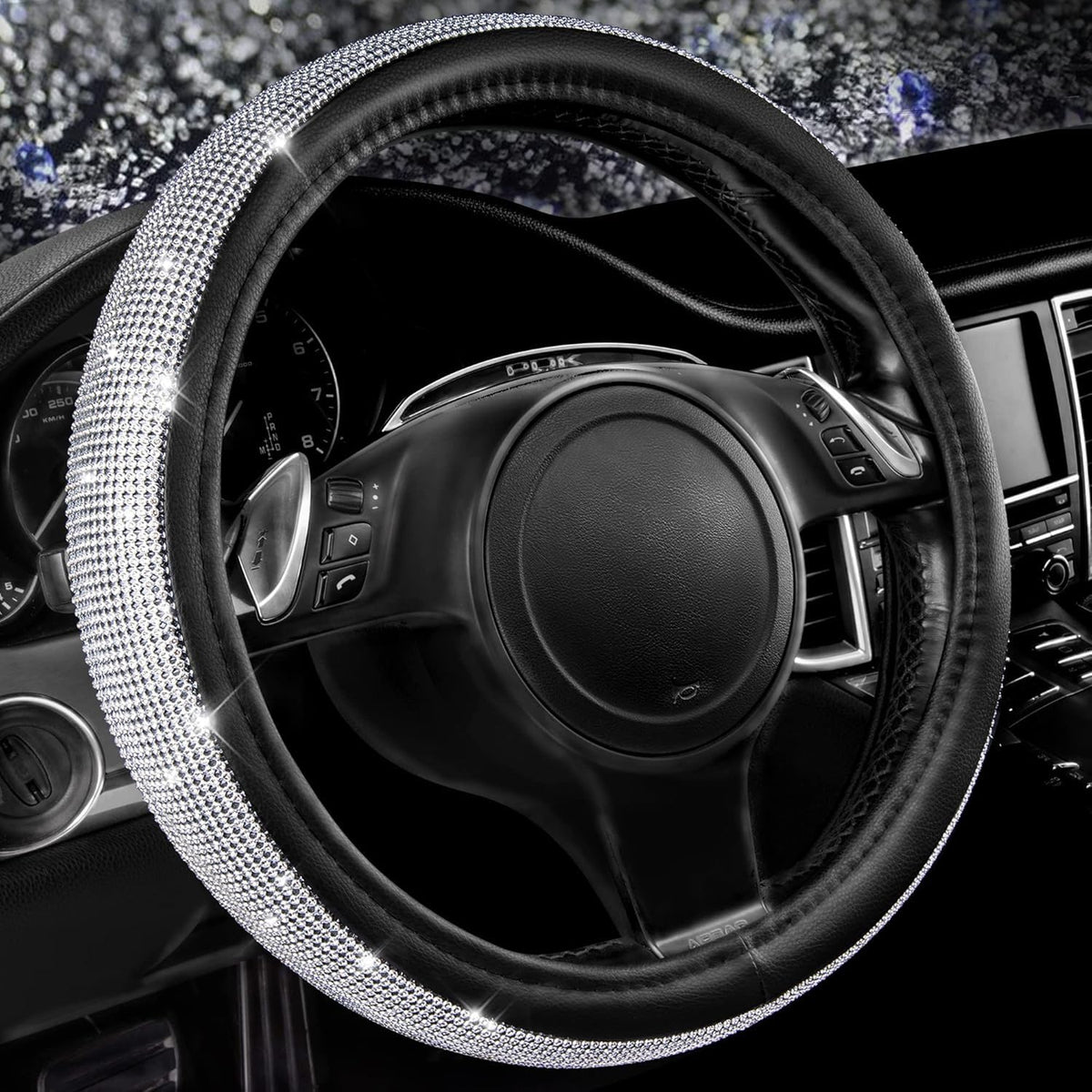 CAR PASS front view of silver bling cover shows glossy finish and sparkle benefit