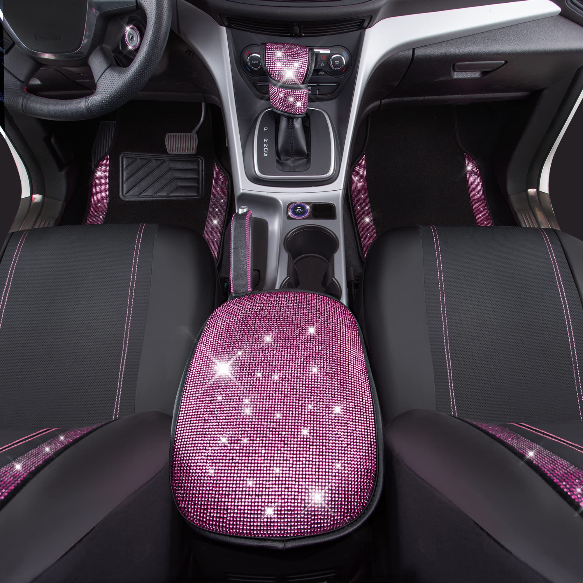 CAR PASS console pad and gear-shift cover matching sparkle for cohesive look