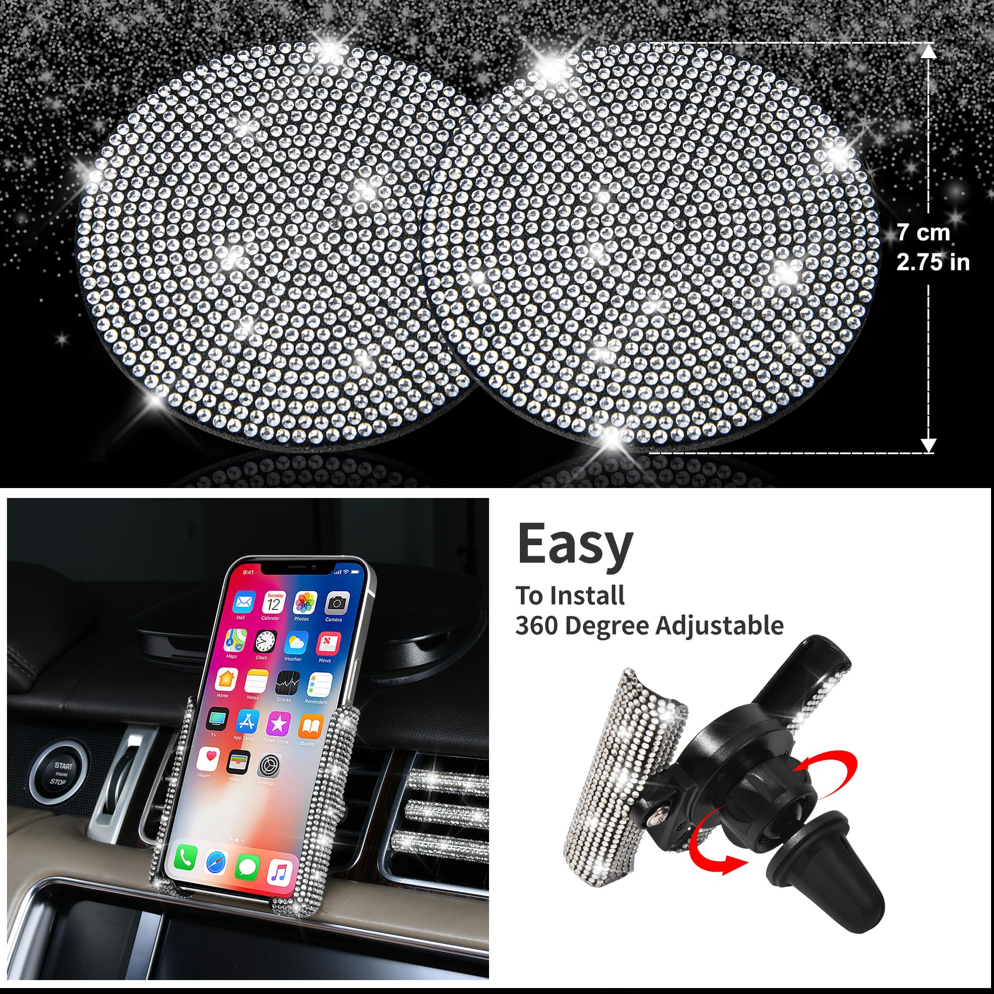 CAR PASS diamond silicone coasters in cupholders keeping cups tidy with sparkle