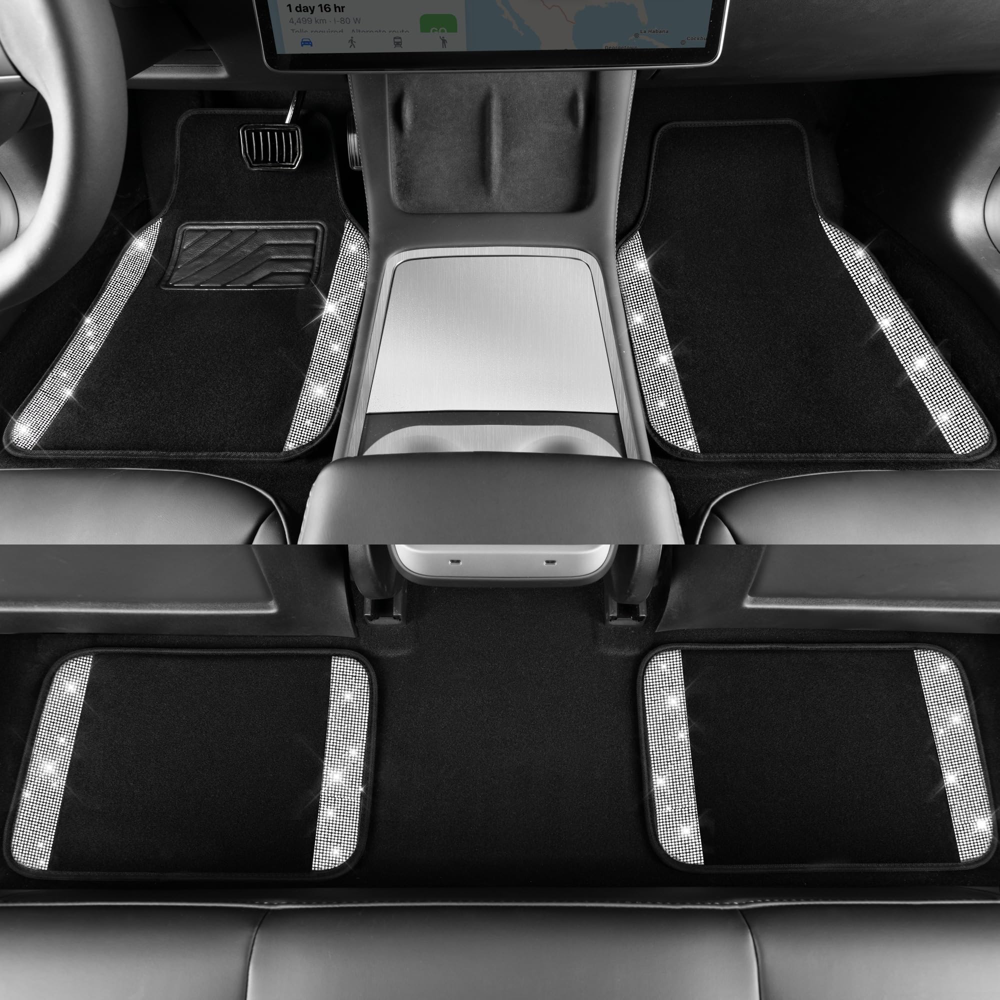 CAR PASS four floor mats laid in car showing protective sparkle and coverage