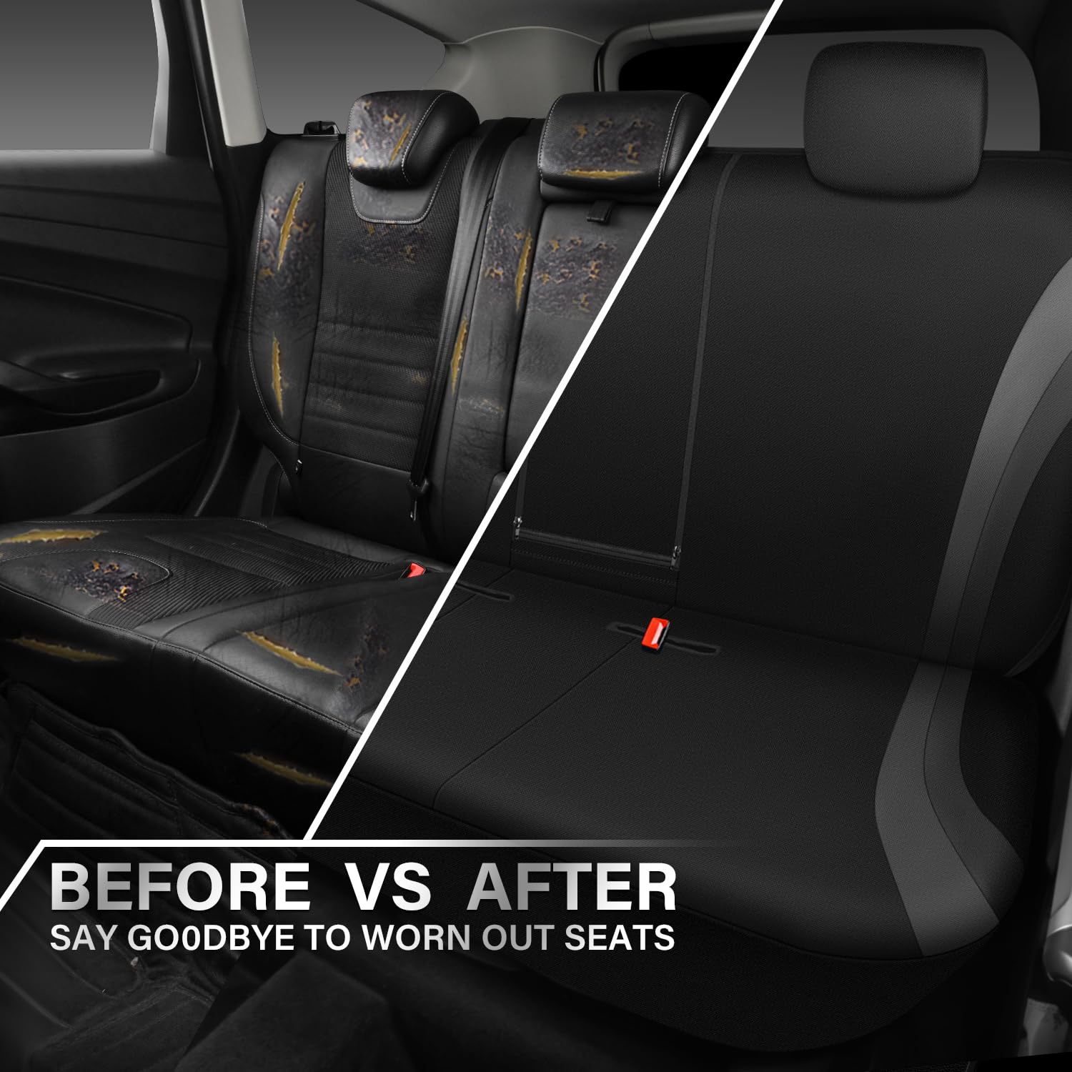 CAR PASS showing split-bench folded down with zippers for trunk access convenience
