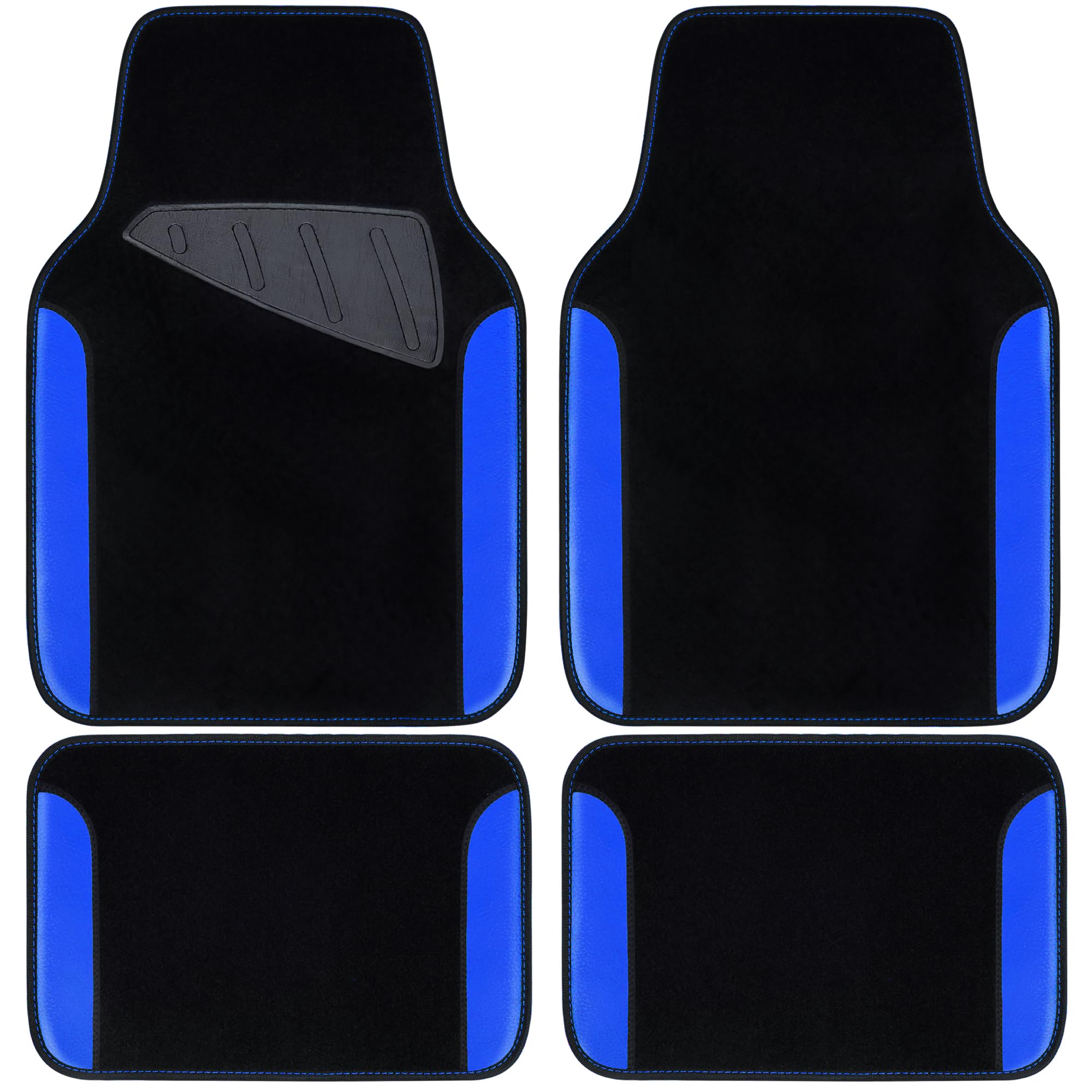 CAR PASS front mat front view showing full coverage and sporty blue trim