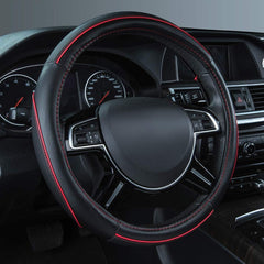 CAR PASS front view of black and red steering wheel cover showing bold design and fit