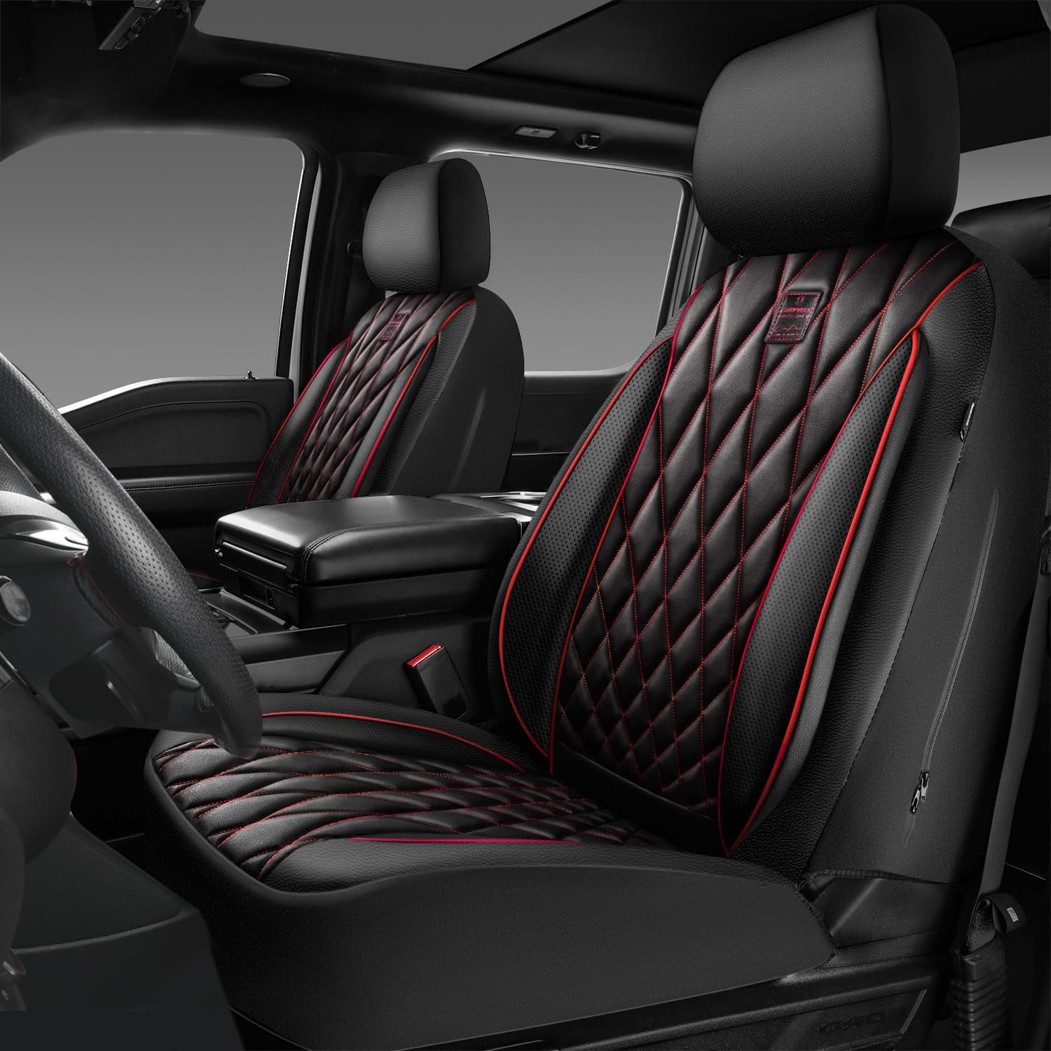 CAR PASS front view showing fitted seat covers and stylish look