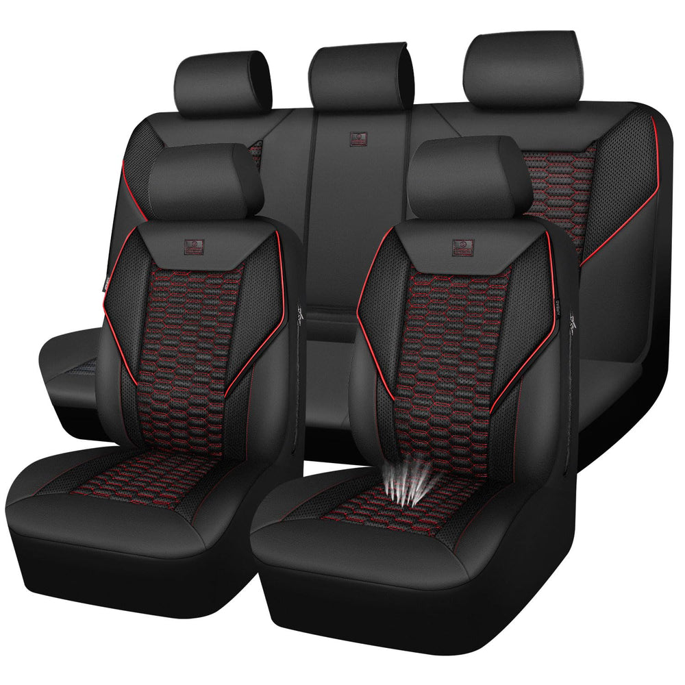 CAR PASS front seat full set installed showing sporty black and red design and protection