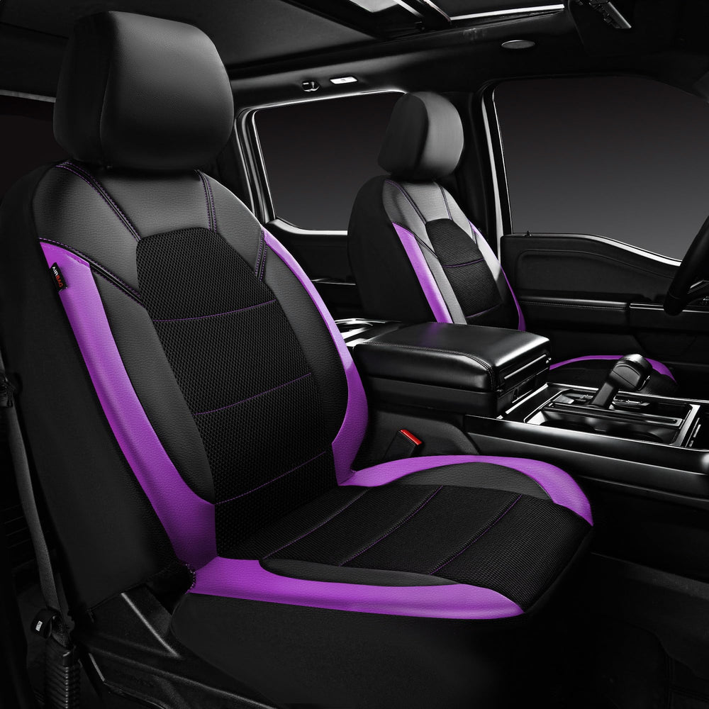CAR PASS front seats full view showing sporty black and purple styling and protection