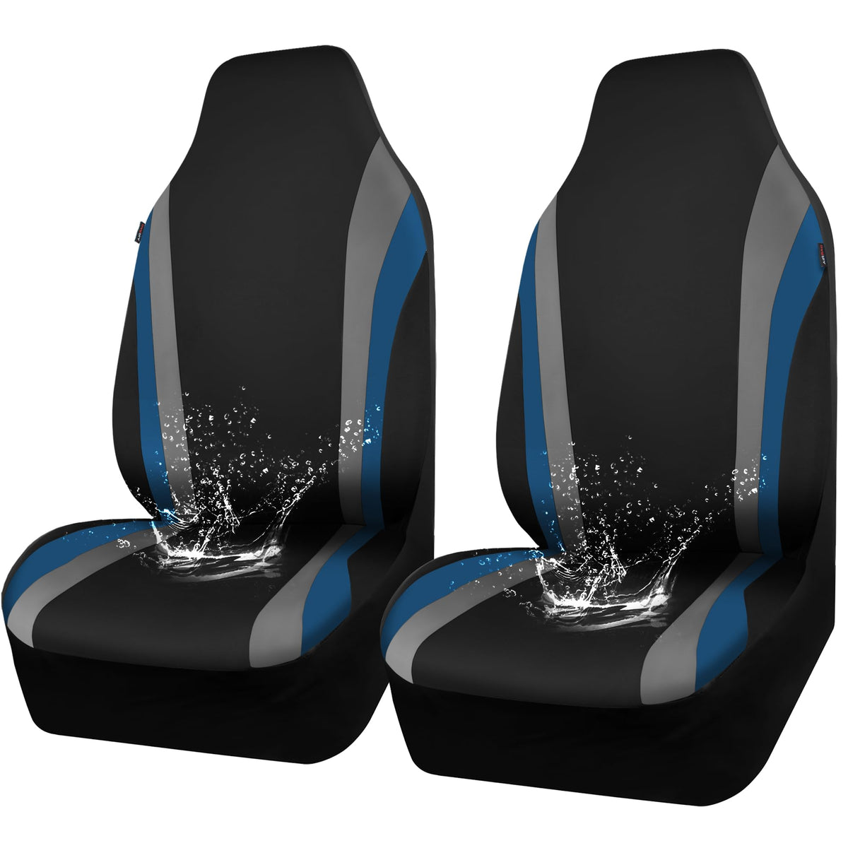 CAR PASS front view showing black blue covers protecting seats
