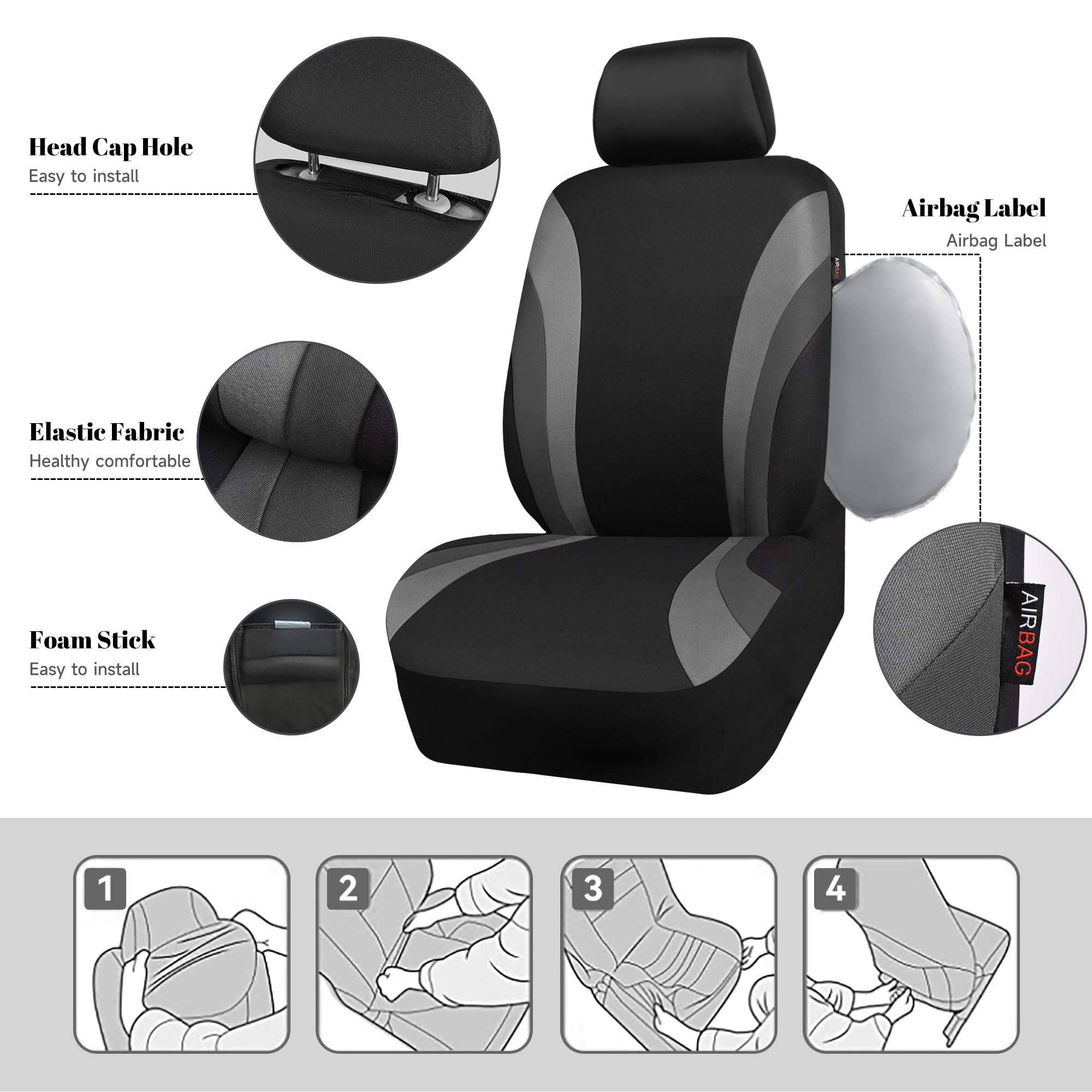 CAR PASS headrest and seatbelt cutouts visible, preserving safety features and access