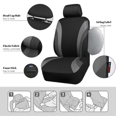 CAR PASS headrest and seatbelt cutouts visible, preserving safety features and access