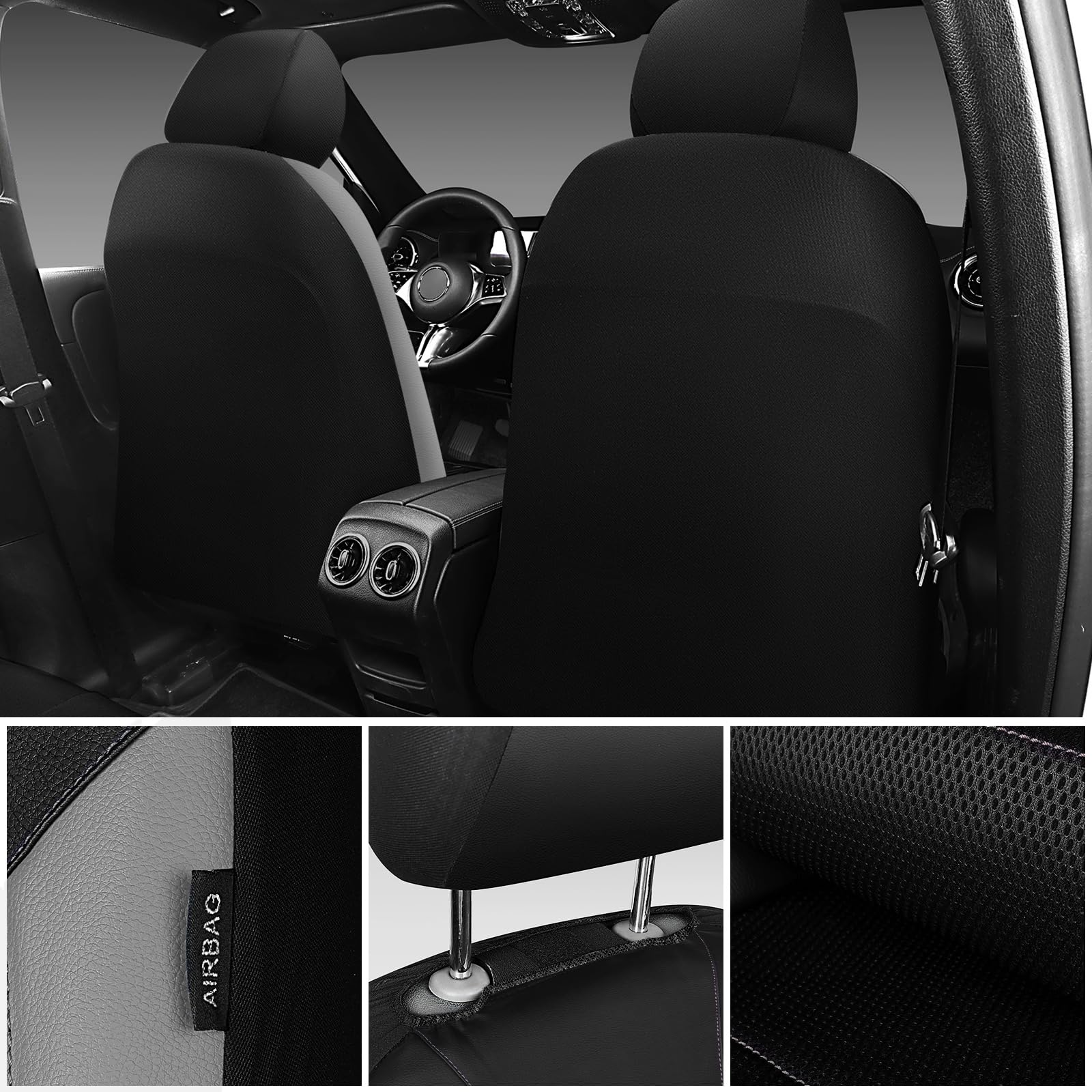 CAR PASS headrest cover close-up with reserved openings for easy installation