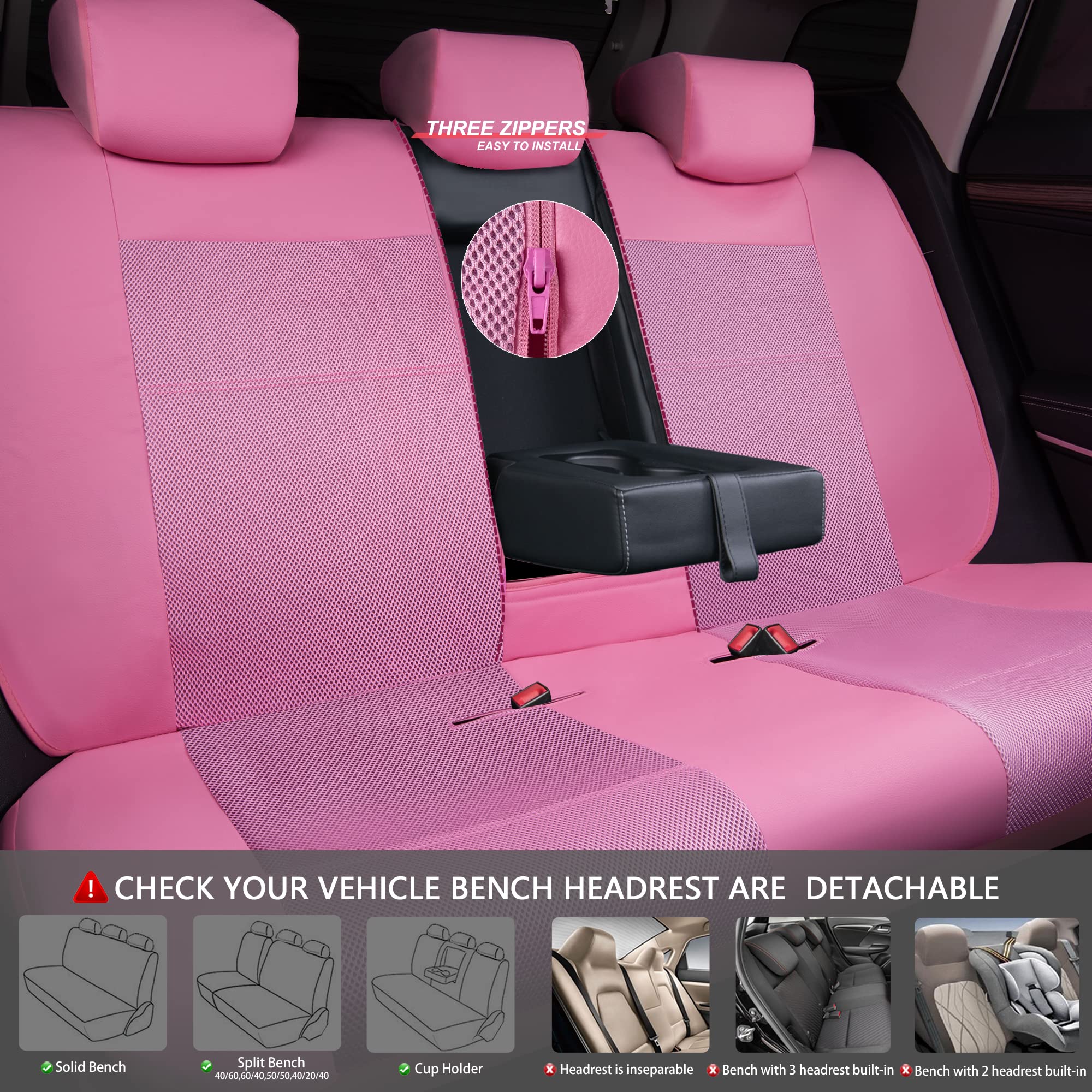 CAR PASS five pink headrest covers arranged for cohesive interior styling