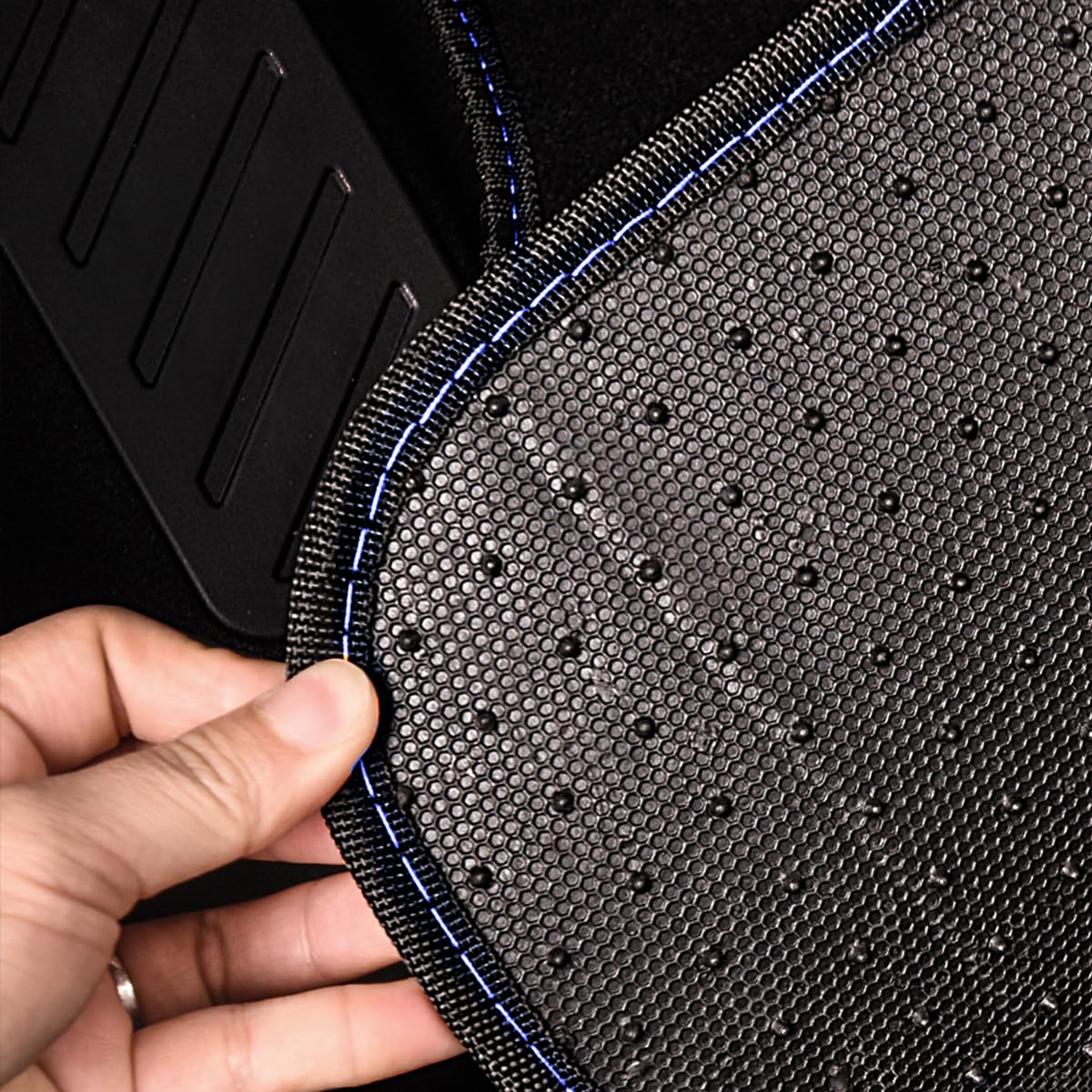 CAR PASS installed driver-side mat illustrating secure fit and pedal clearance