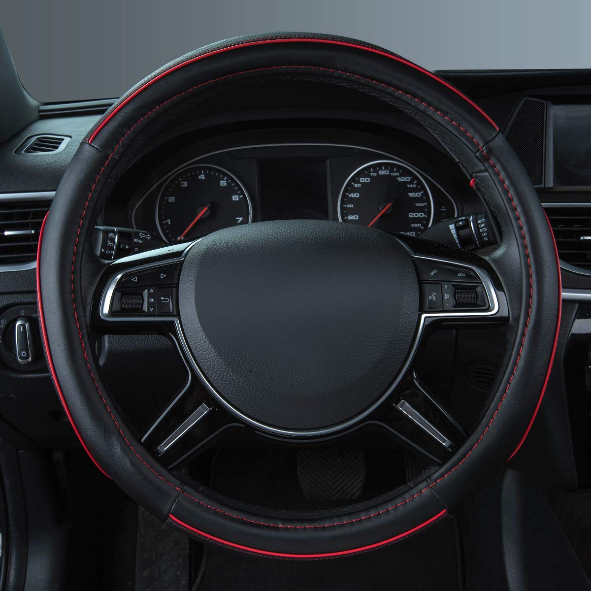 CAR PASS installed on steering wheel inside car for added comfort and style