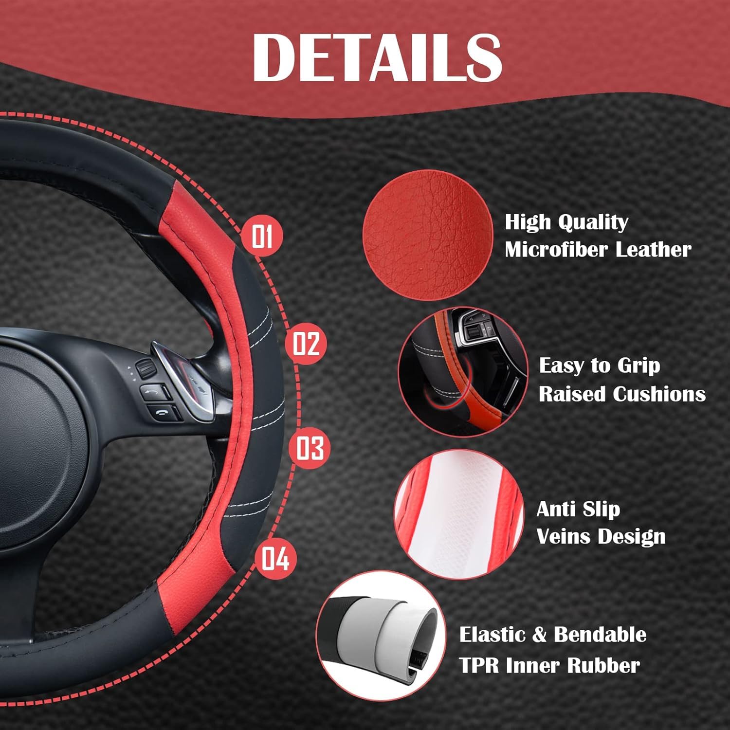 CAR PASS close-up of red stitching detail highlighting premium craftsmanship