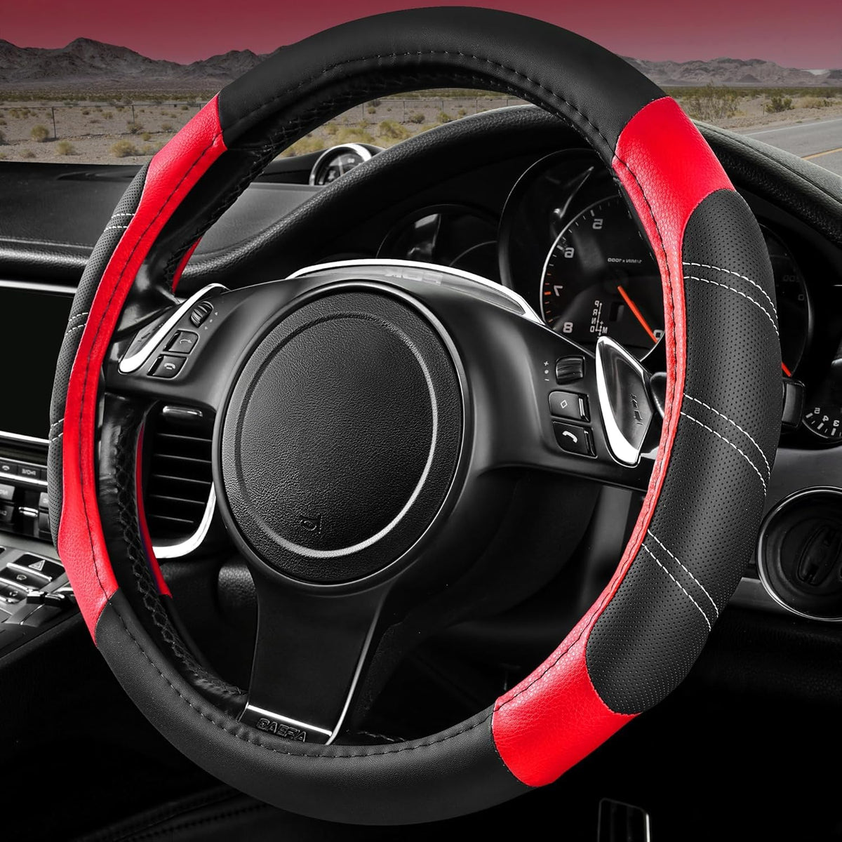 CAR PASS front view of cover showing sporty black red finish and visual appeal