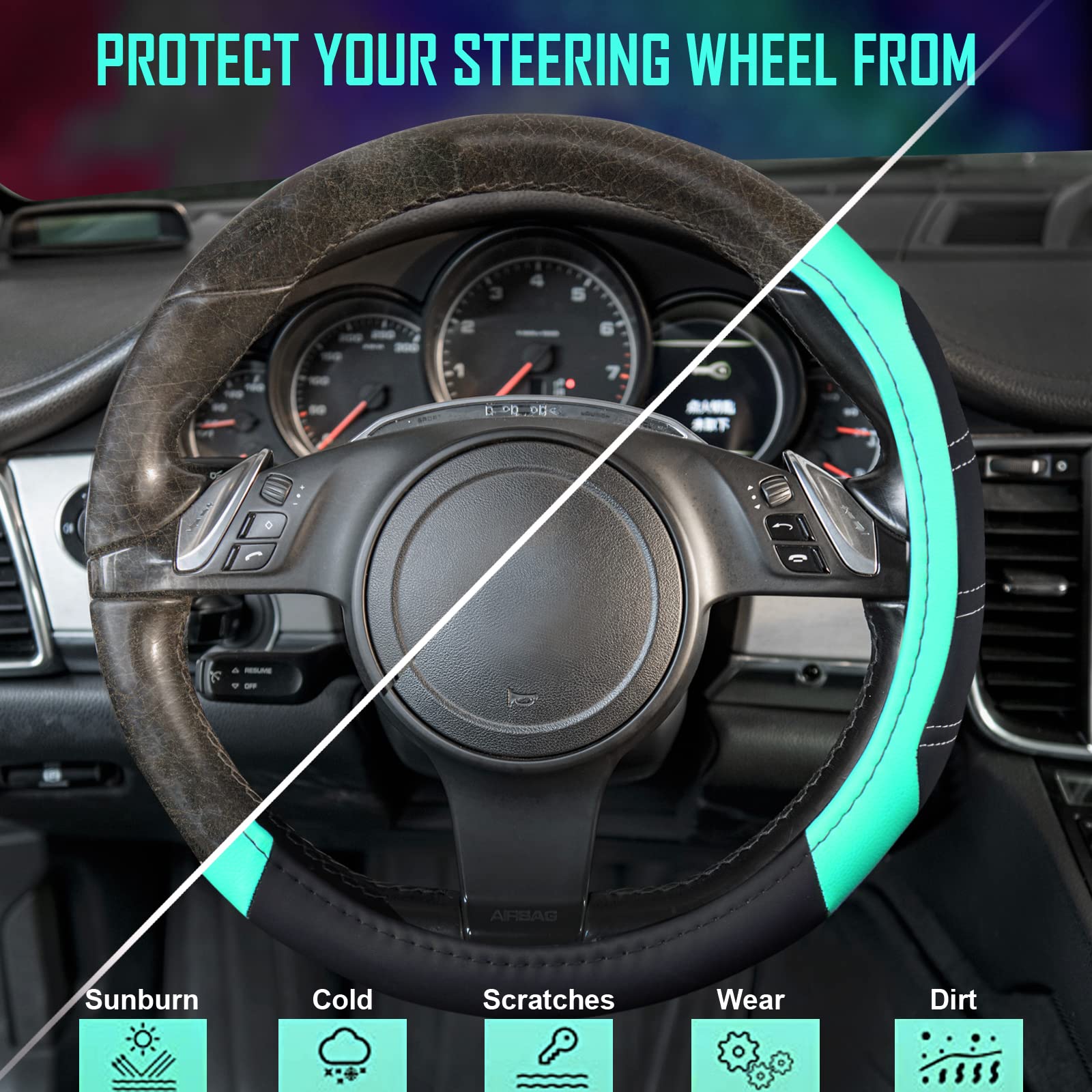 CAR PASS size comparison showing fit for 14.5–15" wheels benefit