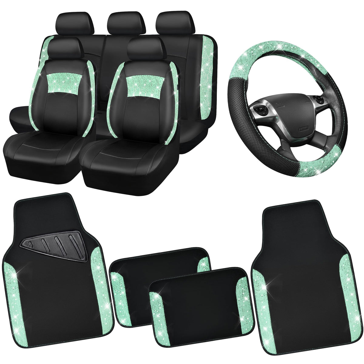CAR PASS front seat covers showing elegant mint finish and protective benefit