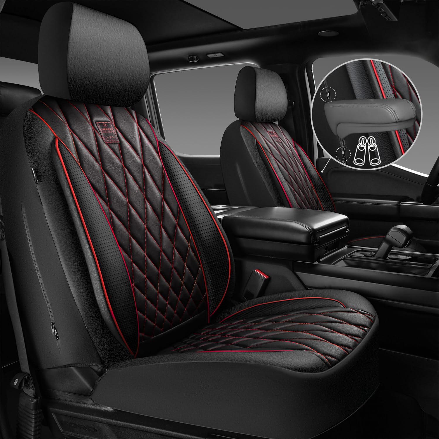 CAR PASS close-up of diamond PU leather stitching for durability