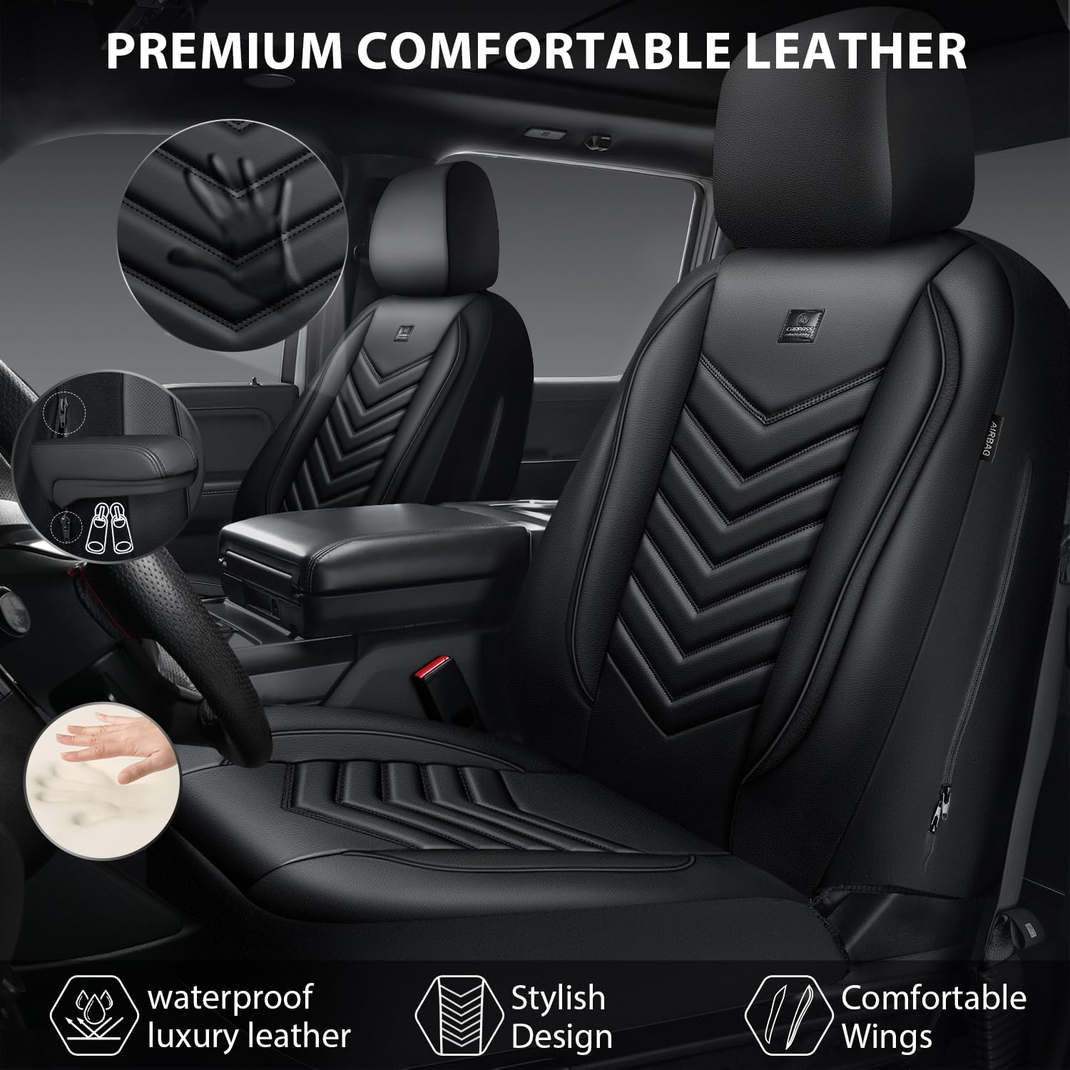 CAR PASS quilted faux leather close-up displaying texture and easy wipe-clean benefit