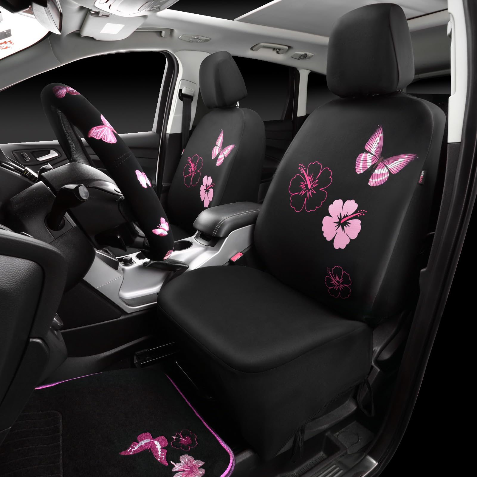CAR PASS close-up of embroidered butterfly detailing highlighting premium finish