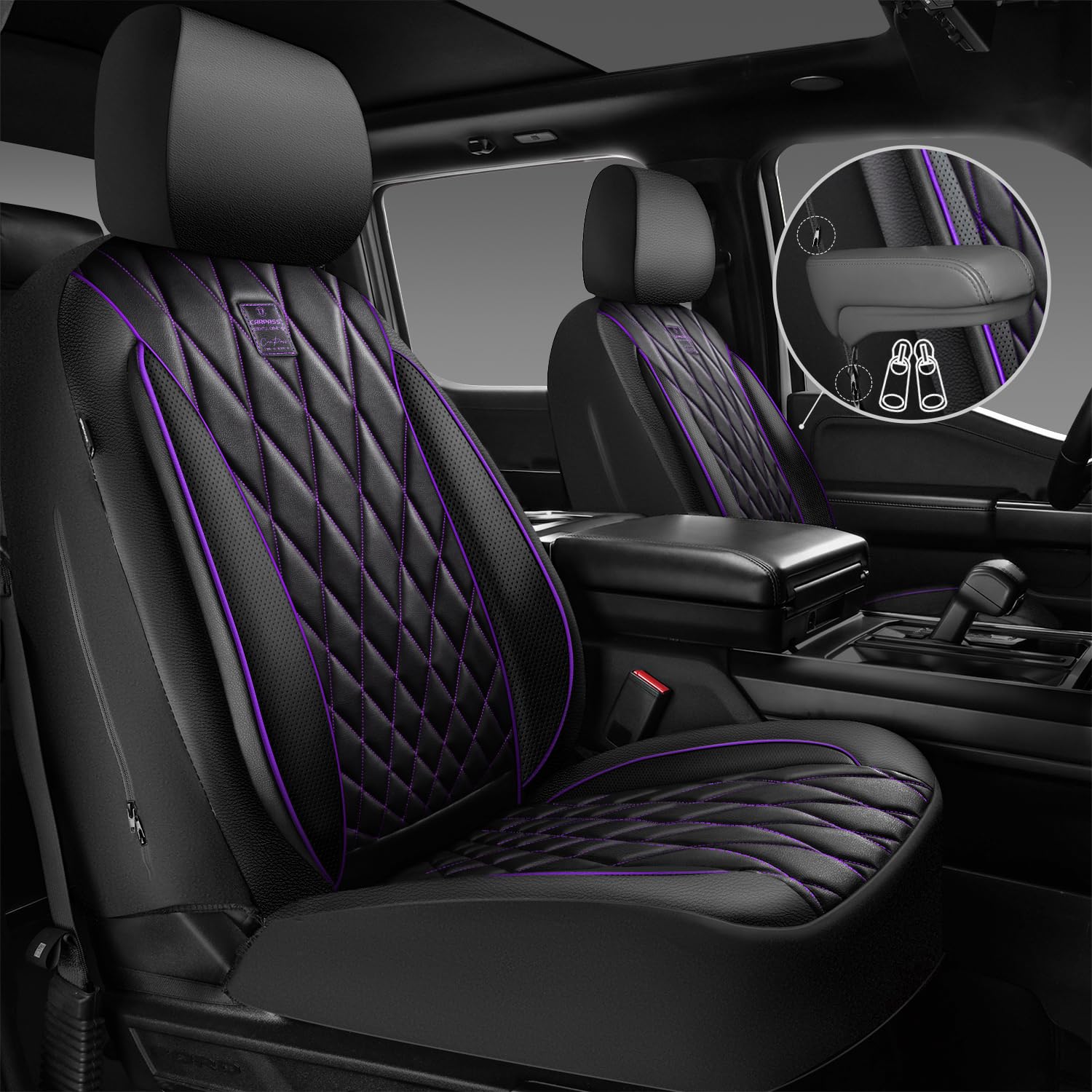 CAR PASS front seat cover on black and purple seat for stylish protection