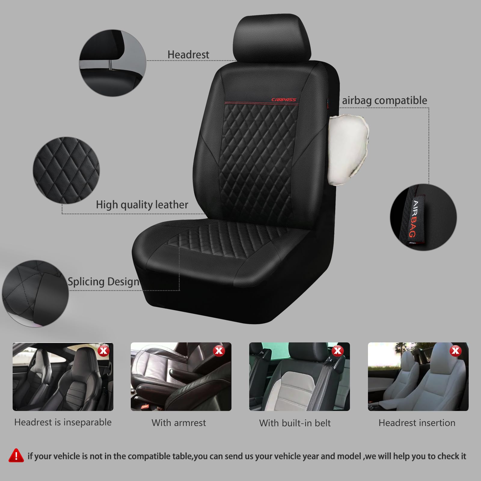 CAR PASS seat cover side airbag seam demonstrating airbag-compatible safety