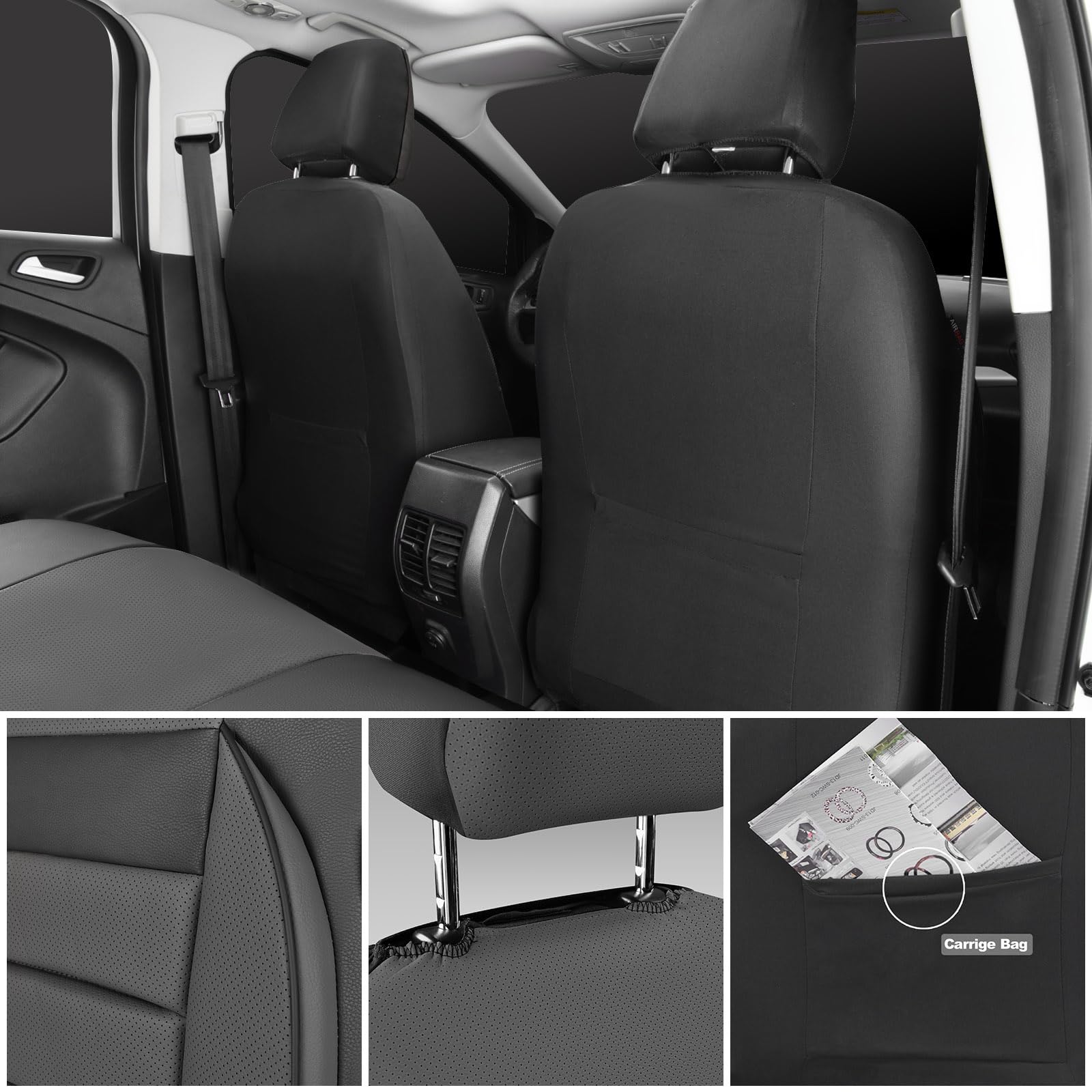 CAR PASS side seam detail showing airbag-compatible stitching for safety
