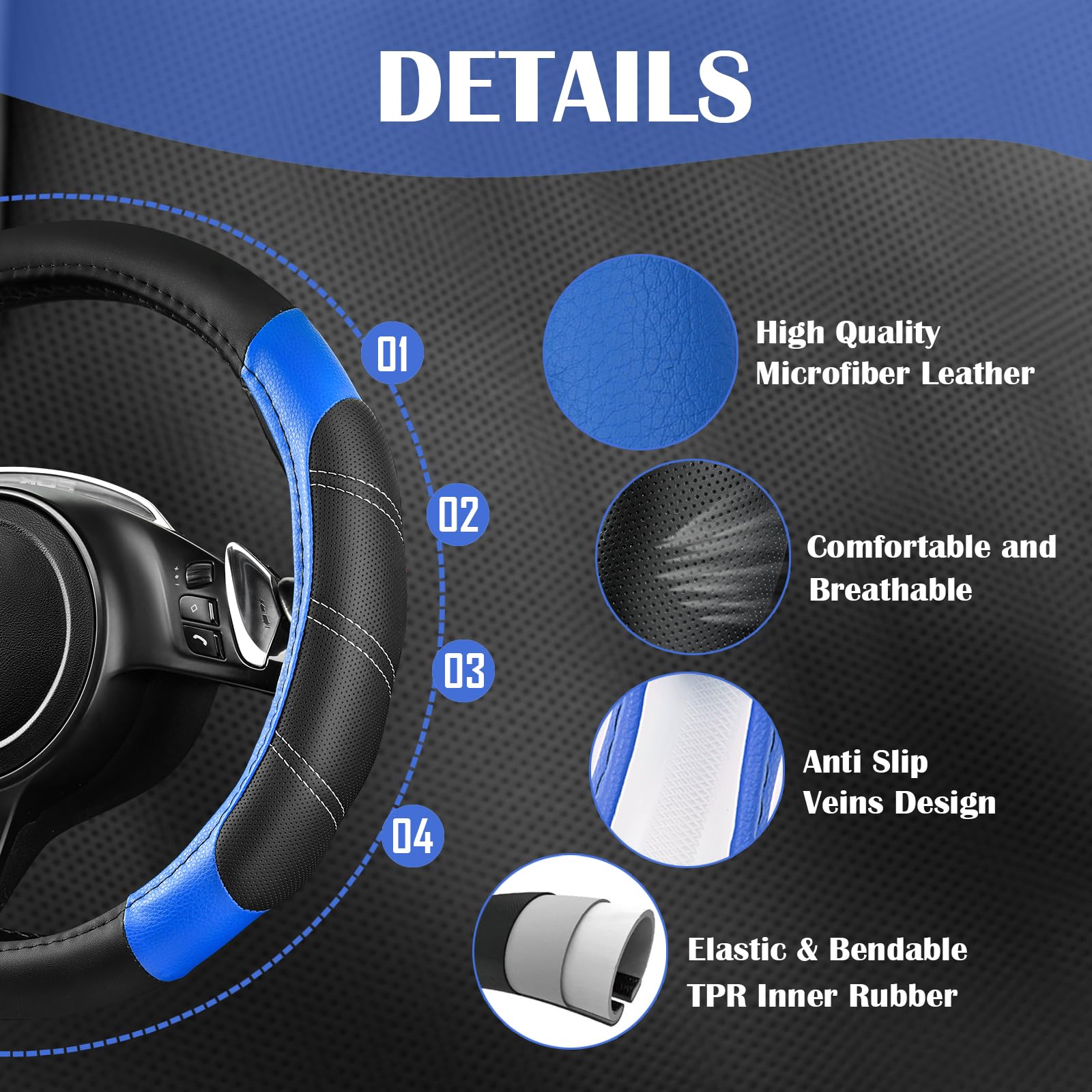 CAR PASS steering wheel next to mats shows scale and universal sizing fit