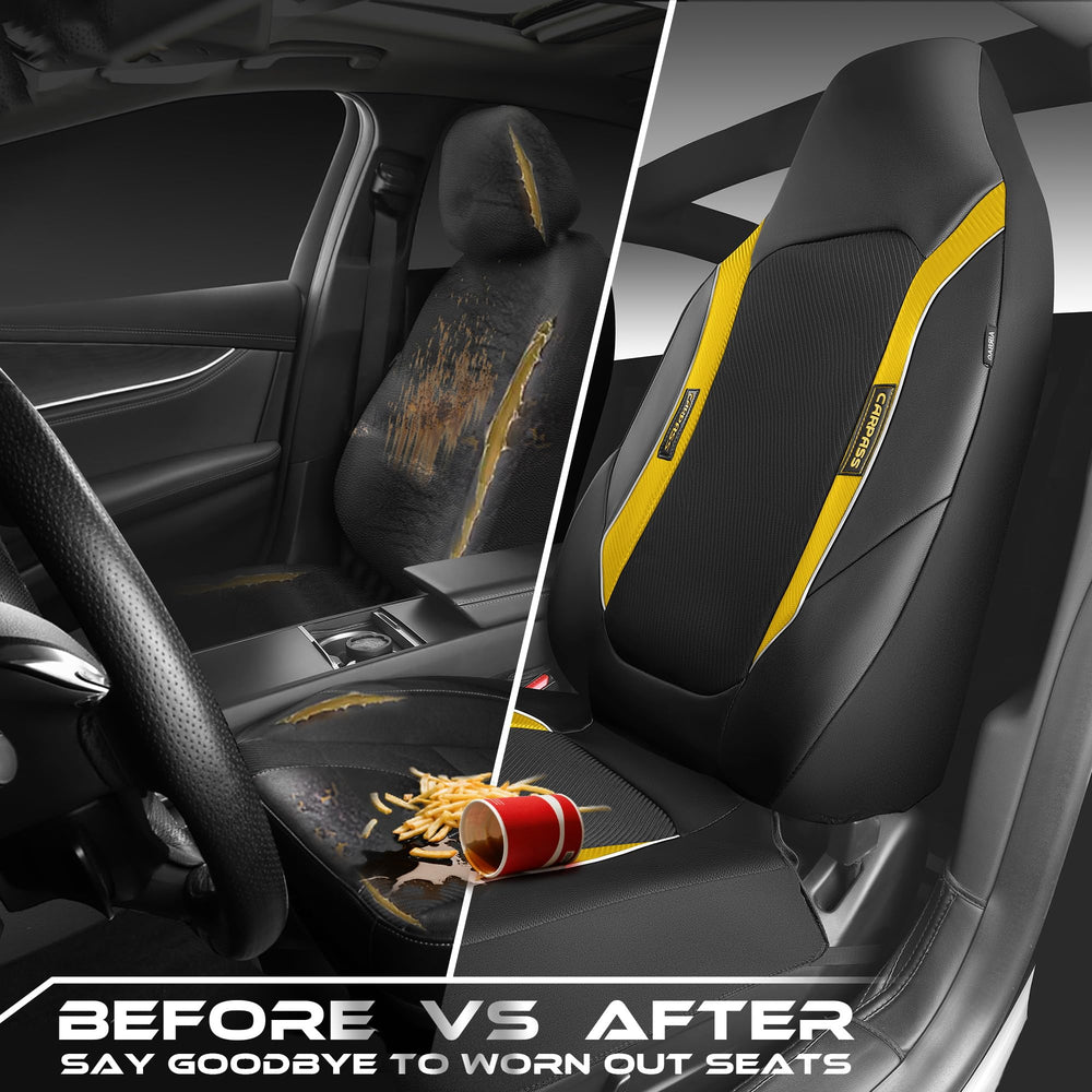 CAR PASS seat cover beside seat showing fit and scale advantage
