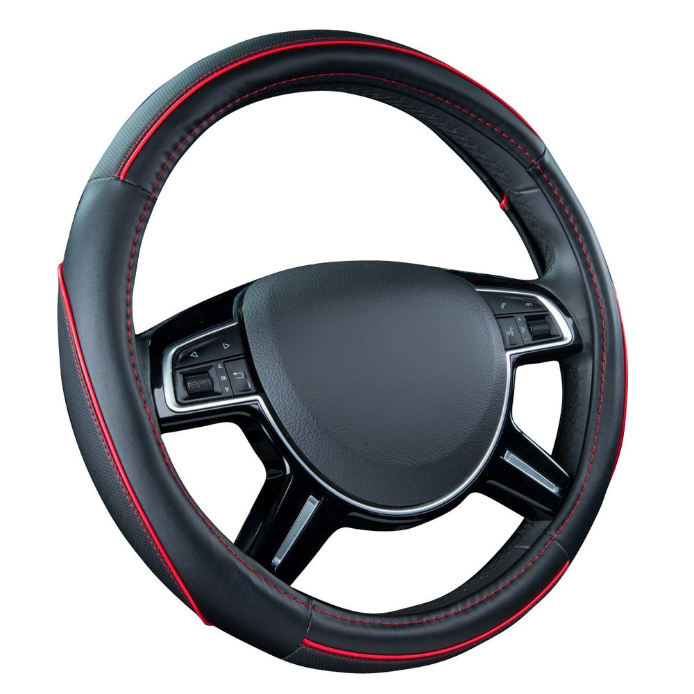 CAR PASS close-up of leather texture and color piping for improved grip