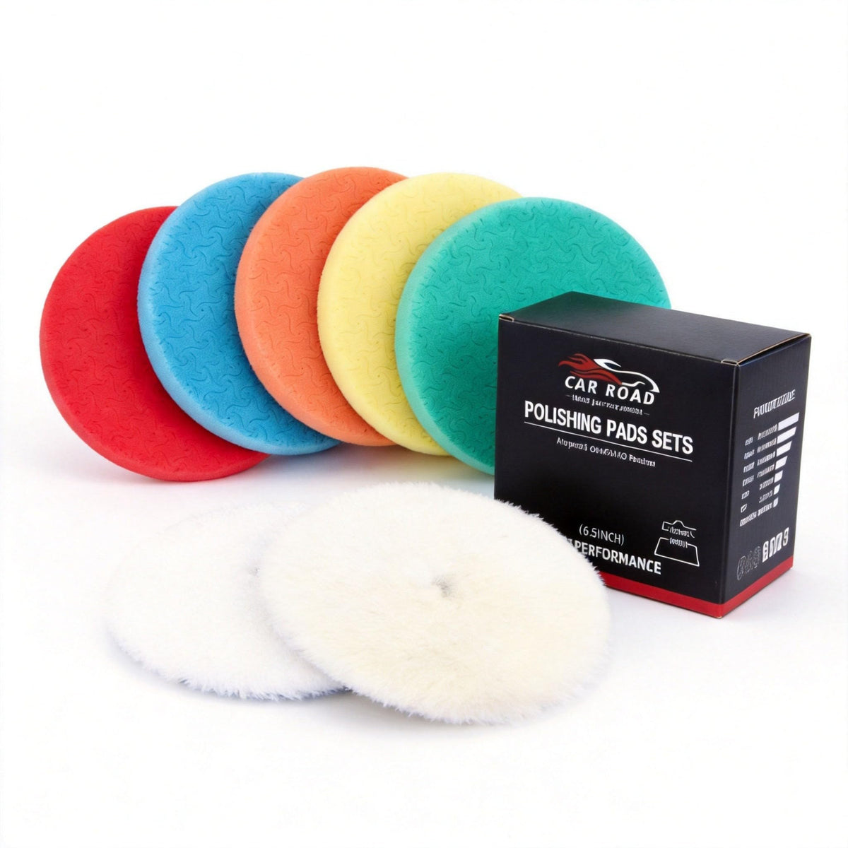CAR ROAD front packaging showing the 7-piece kit and included pads for complete polishing