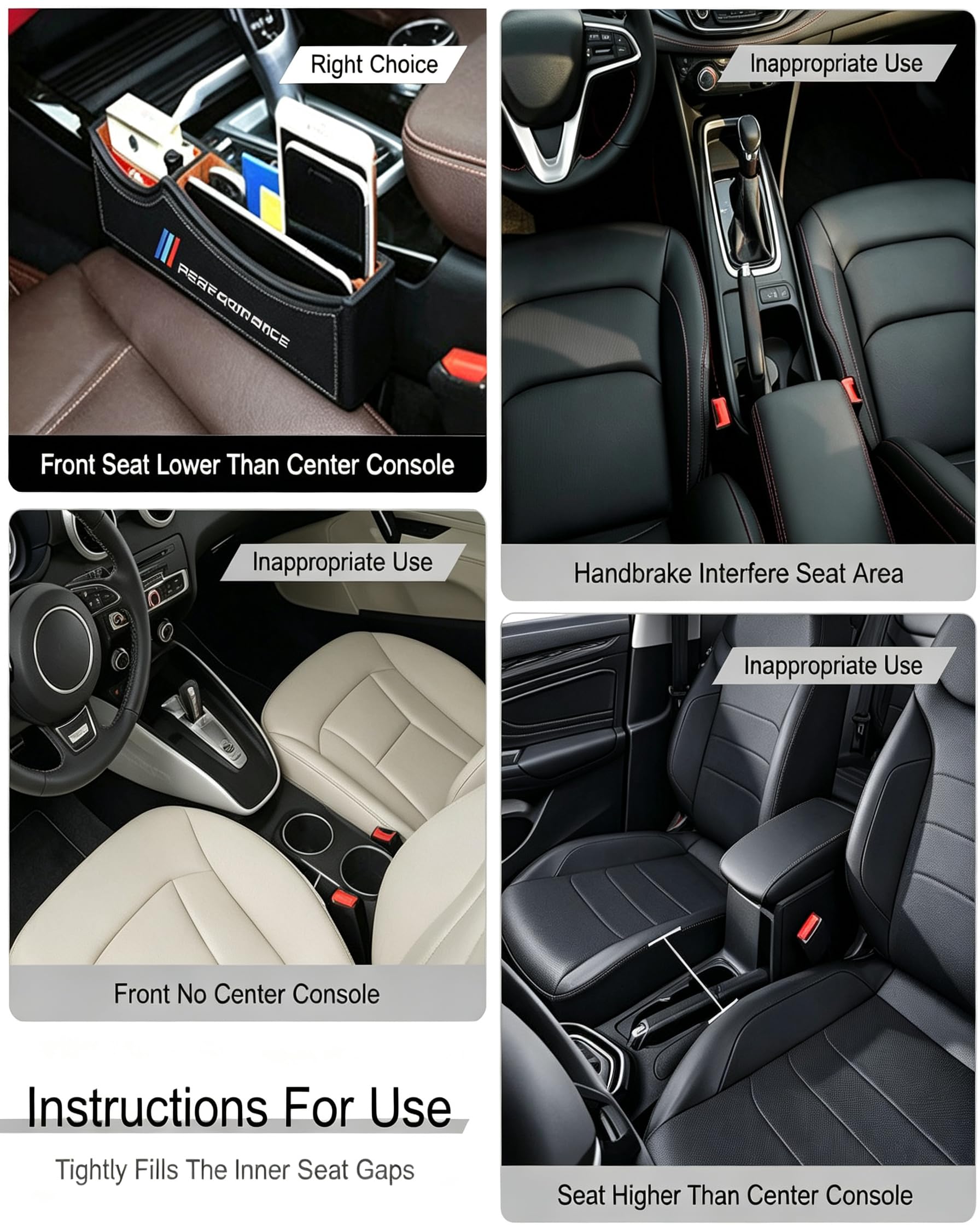 Car Seat Gap Filler with foam pads showing adjustable fit for snug anti‑slip benefit