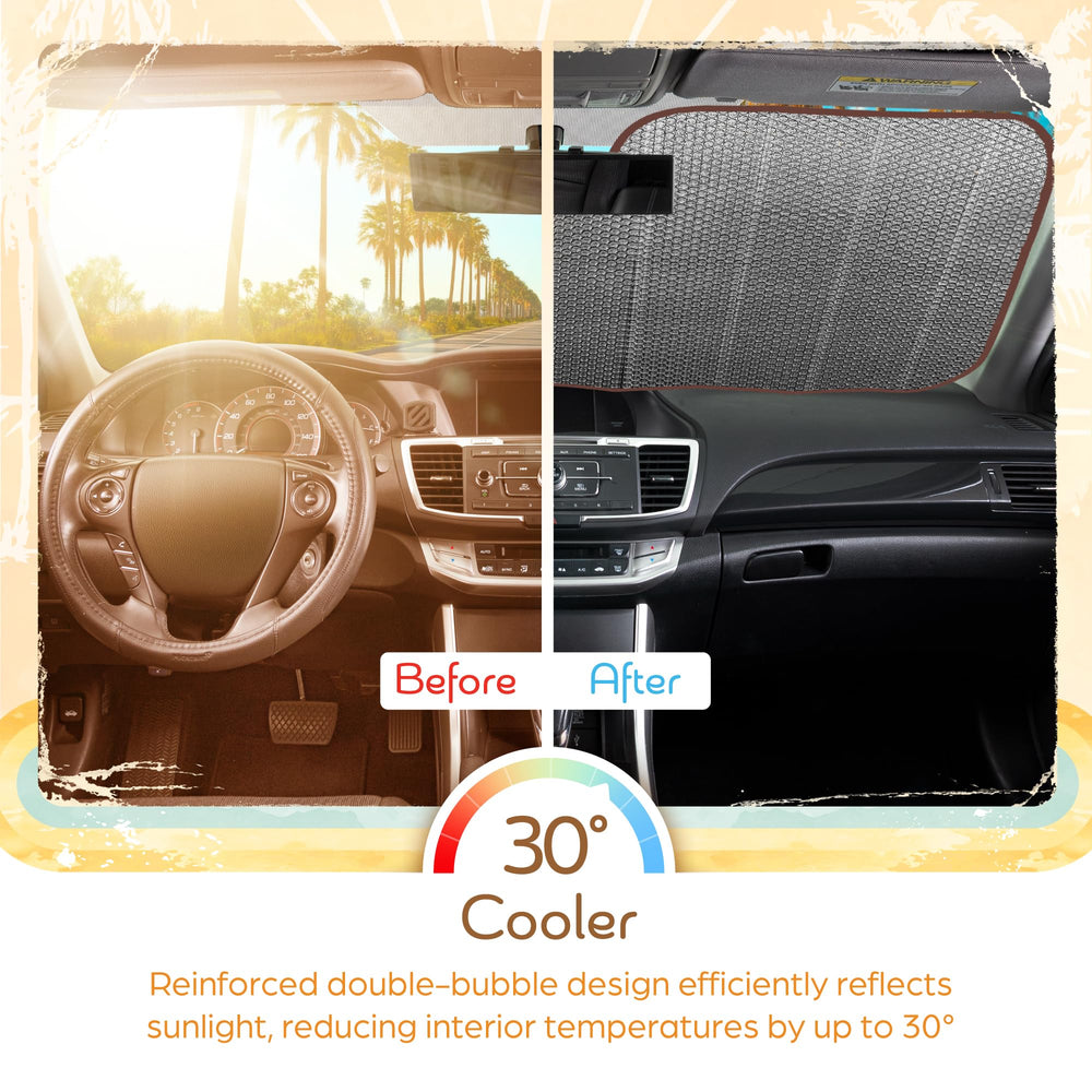 Carbella installed on windshield showing cooler dashboard and sun protection benefit