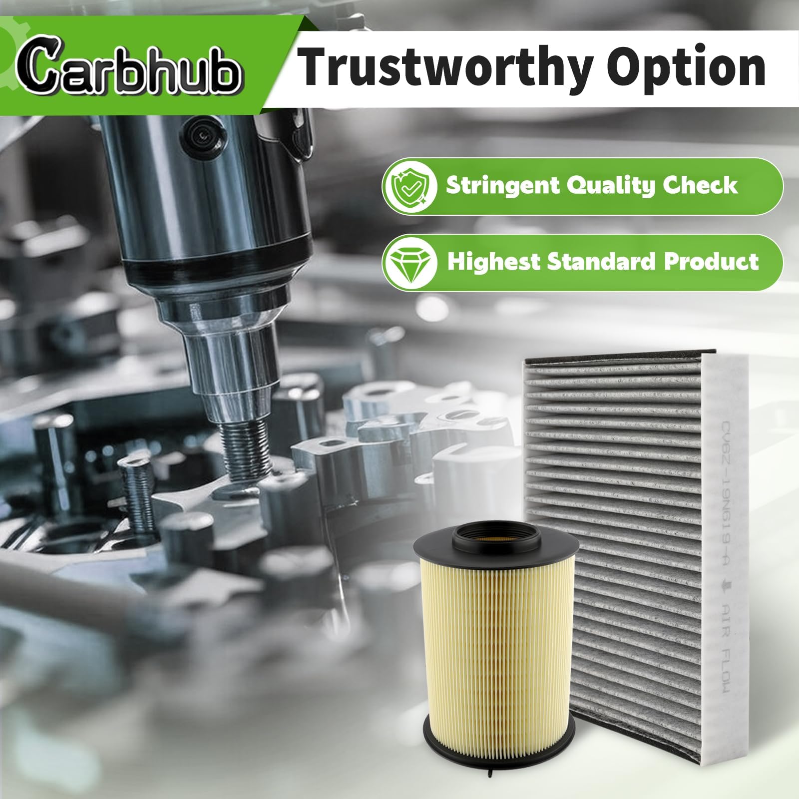 Carbhub filter in a garage scene highlighting routine maintenance convenience