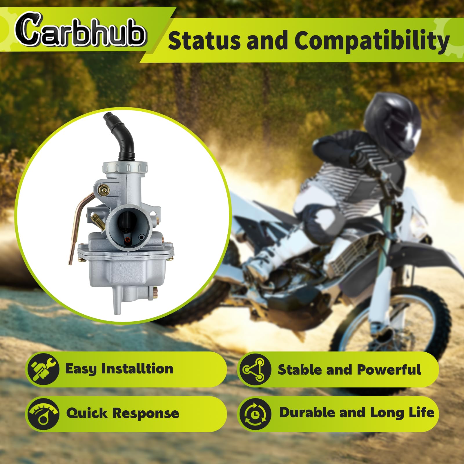 Carbhub PZ20 side mount detail highlighting durable body and throttle linkage benefit