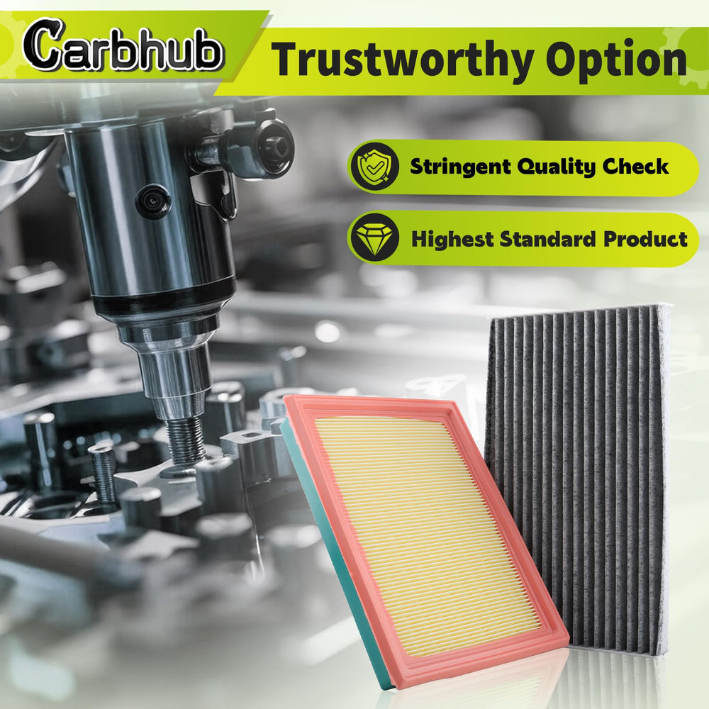 Carbhub filters next to ruler for scale, shows correct fitment for Nissan applications