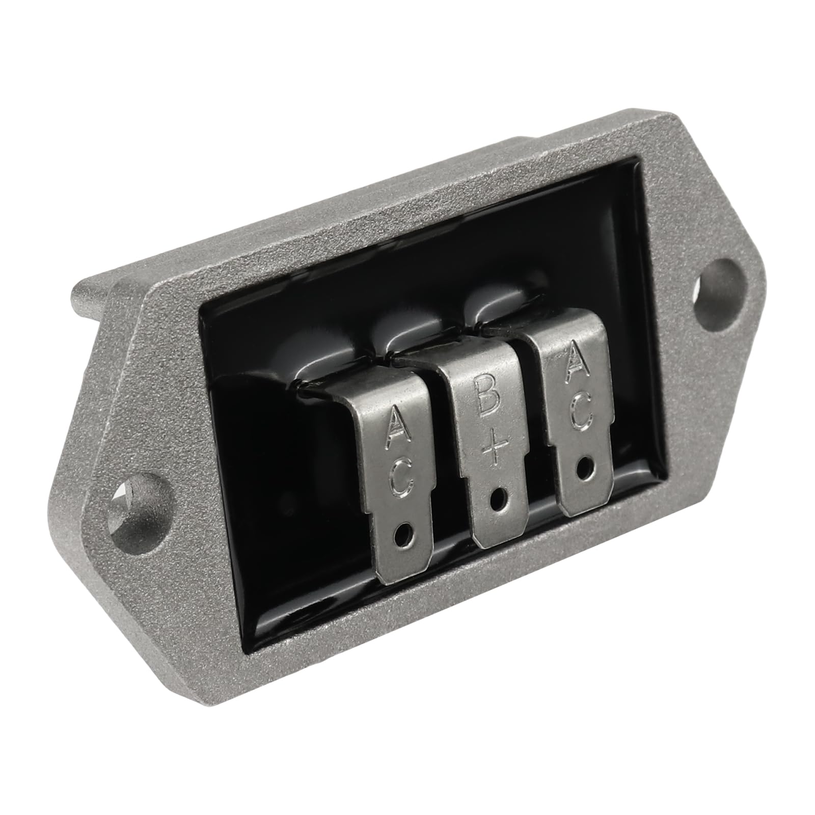 Carbman regulator front view showing mounting holes and ports for easy replacement